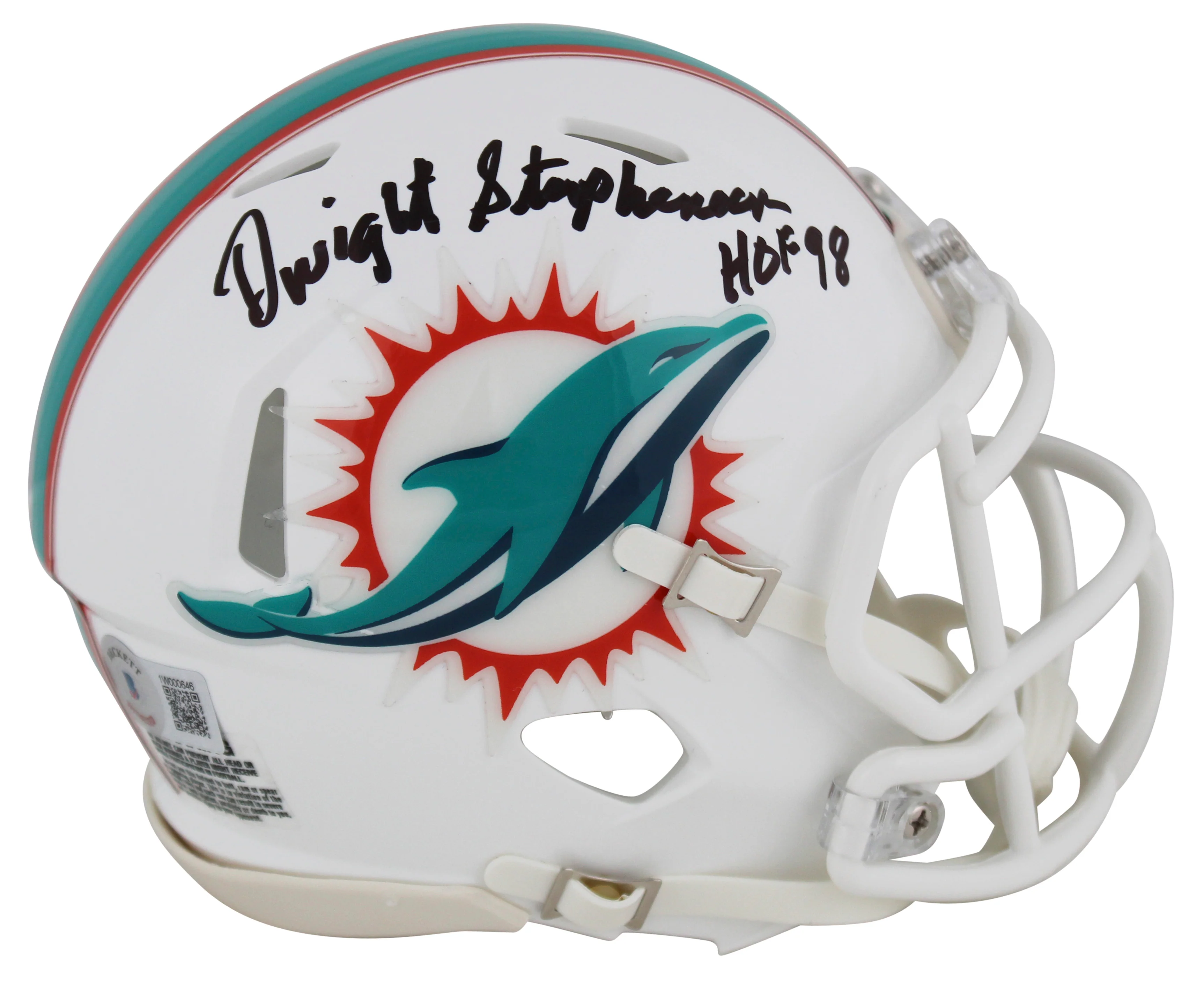 Dolphins Dwight Stephenson "HOF 98" Signed Speed Mini Helmet BAS Witnessed - Image 2
