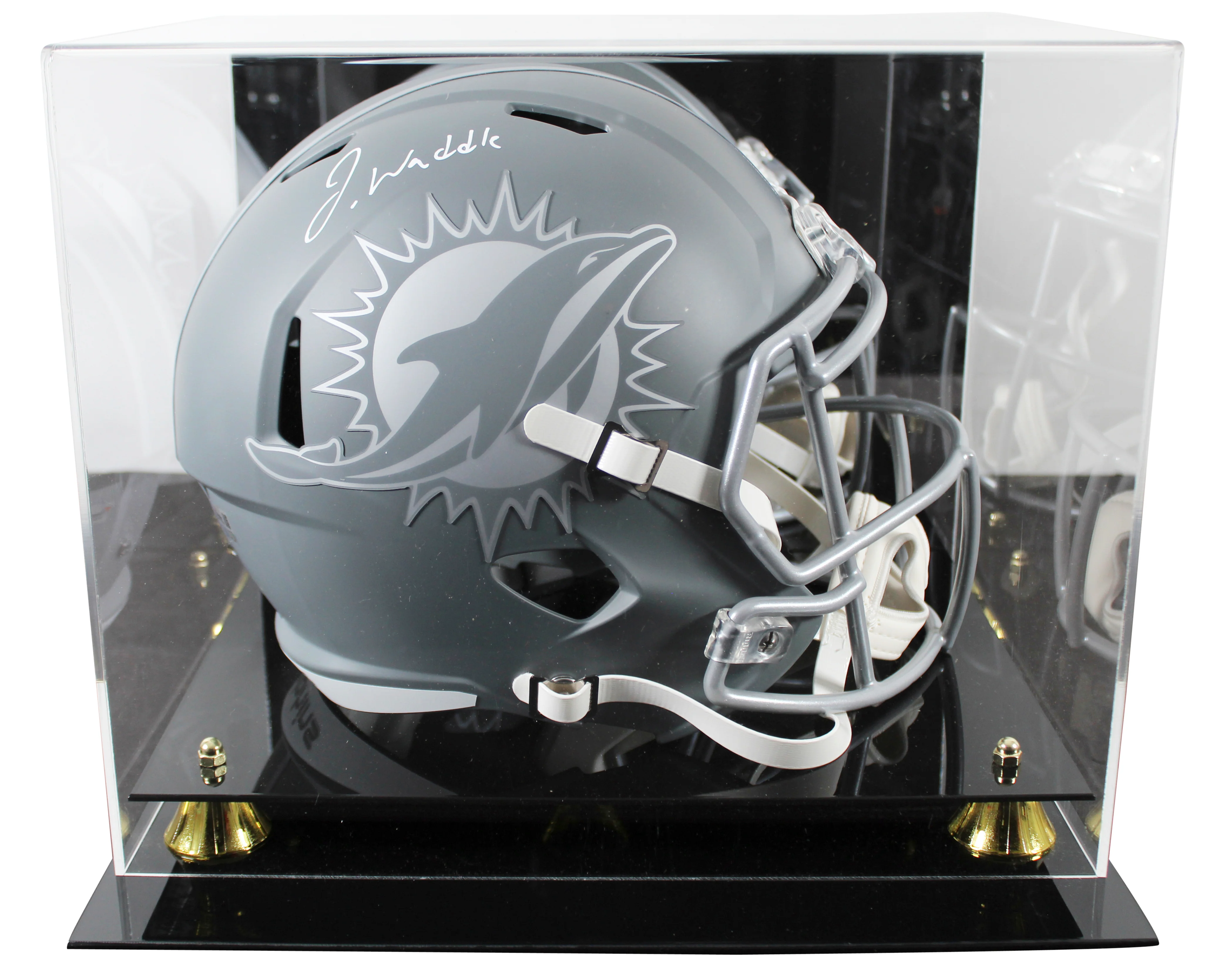 Dolphins Jaylen Waddle Signed Slate Full Size Speed Rep Helmet W/ Case Fanatics - Image 2