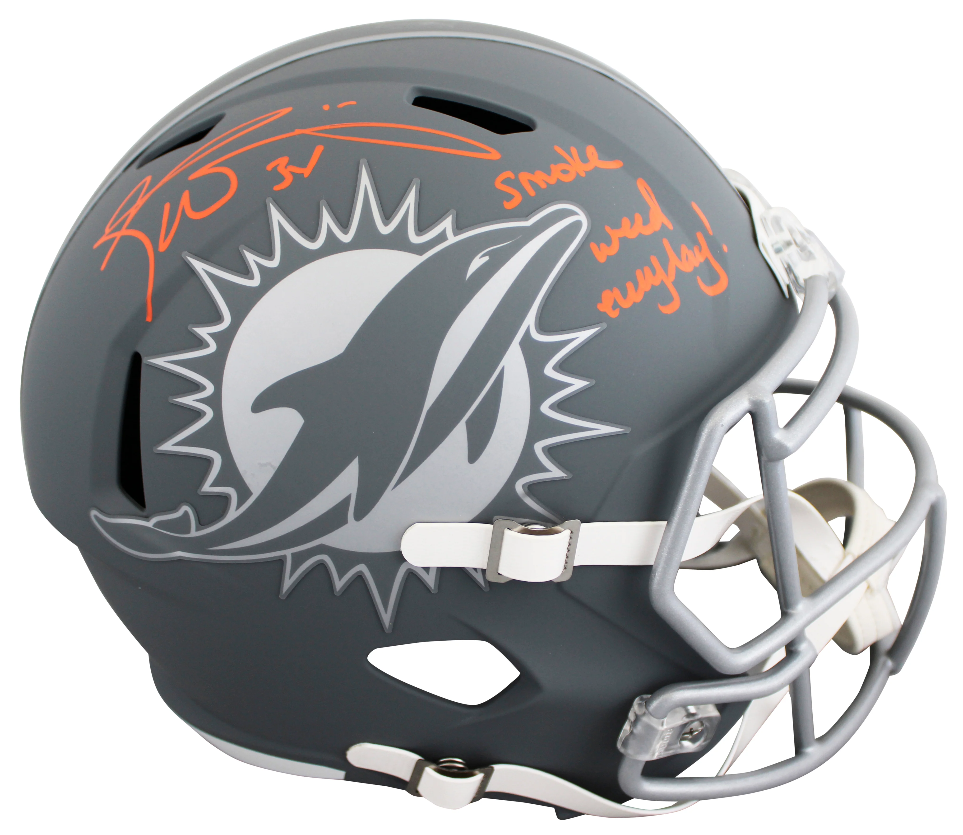 Dolphins Ricky Williams "SWE" Signed Slate Full Size Speed Rep Helmet JSA Wit - Image 2