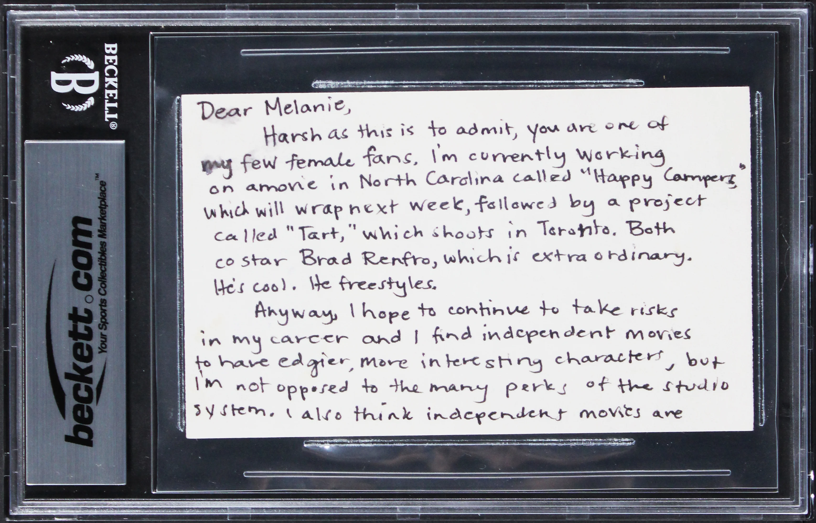Dominique Swain Lolita Authentic Signed 3x5 Handwritten Letter BAS Slabbed - Image 3