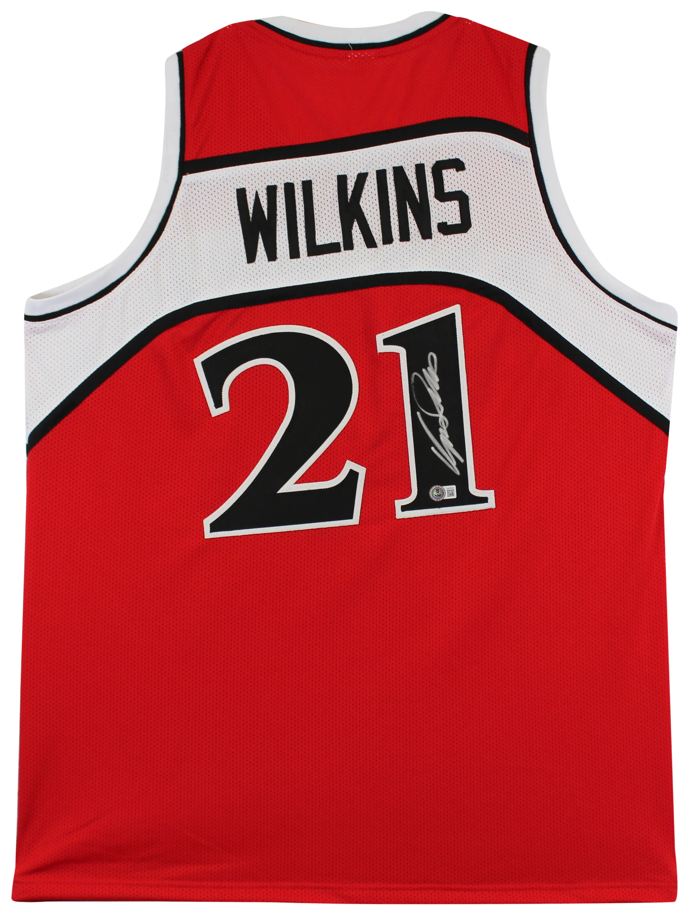 Dominique Wilkins Authentic Signed Red Pro Style Jersey w/ Black #s BAS Witness - Image 2