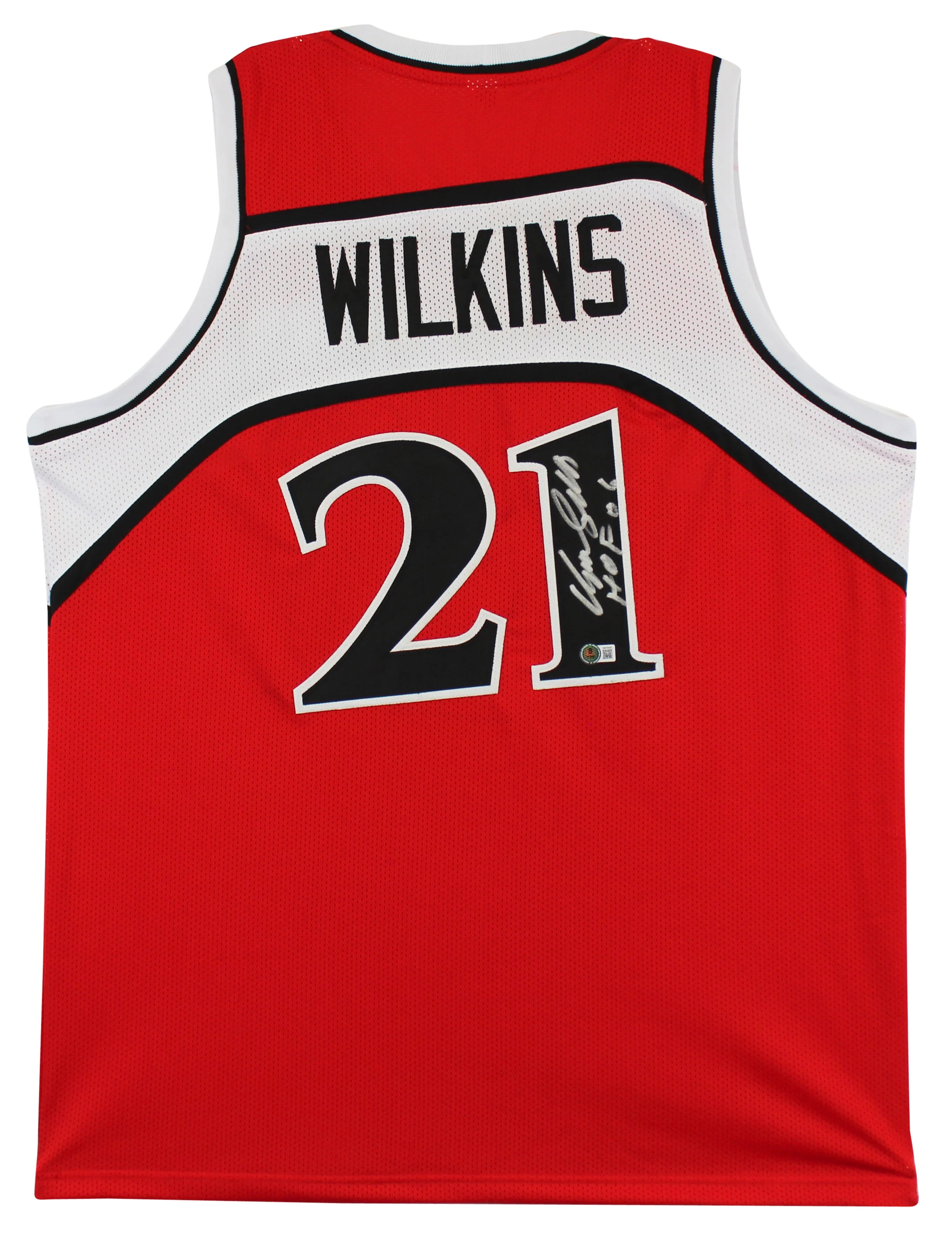 Dominique Wilkins "HOF 06" Signed Red Pro Style Jersey w/ Black #s BAS Witnessed - Image 2