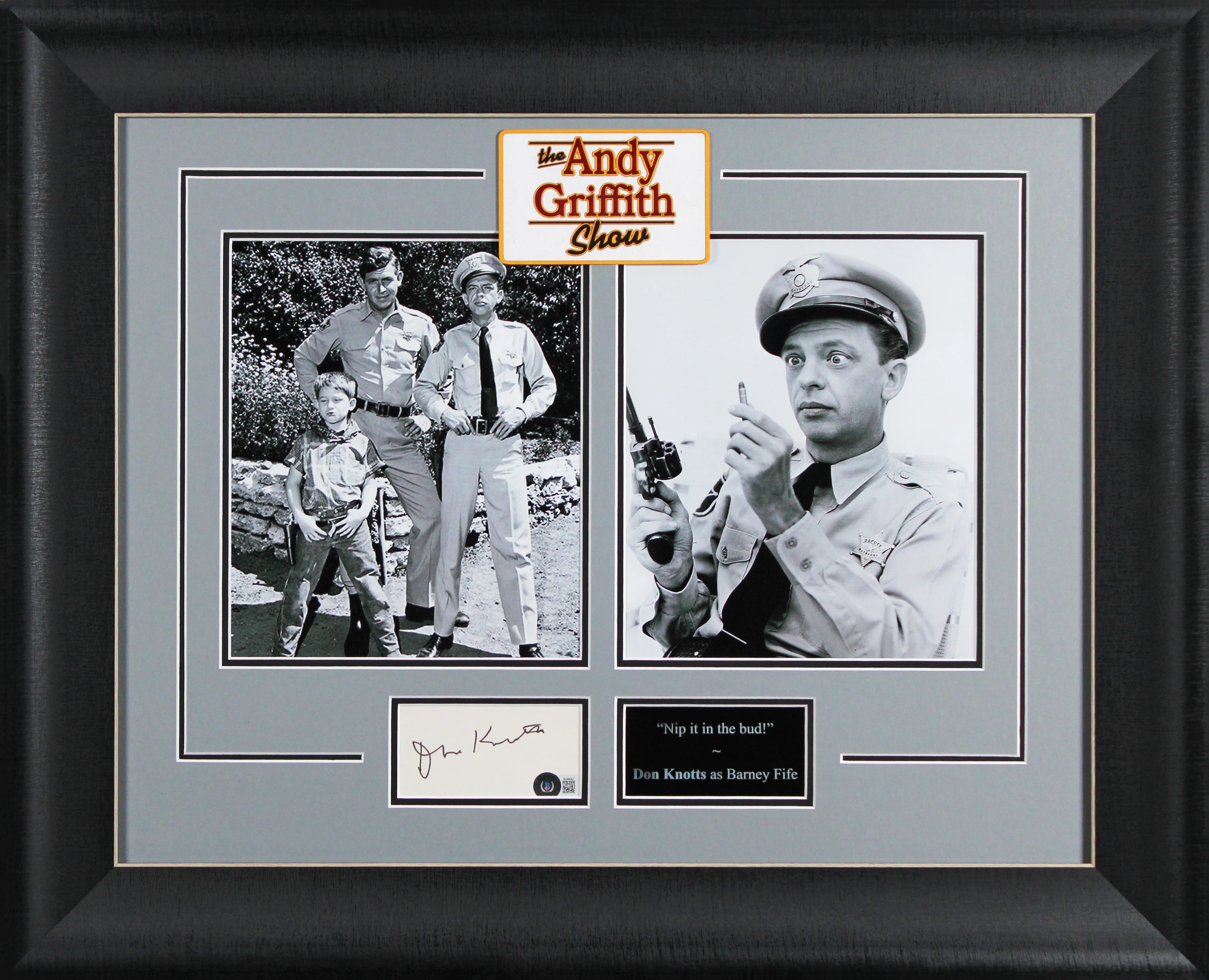 Don Knotts The Andy Griffith Show Signed 3x5 Index Card Framed Display BAS - Image 2