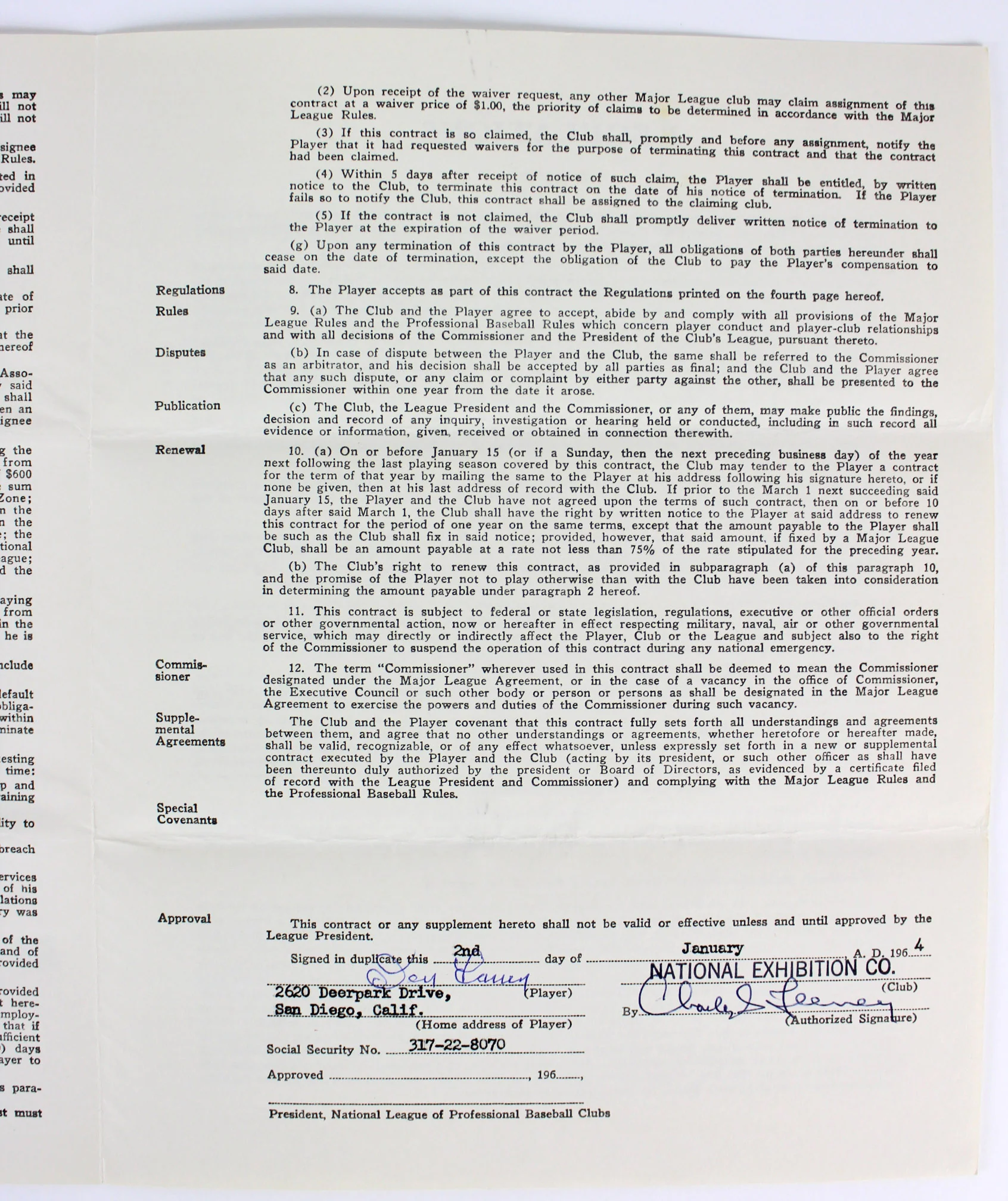 Don Larsen Signed 1964 San Francisco Giants Uniform Player's Contract BAS LOA - Image 3