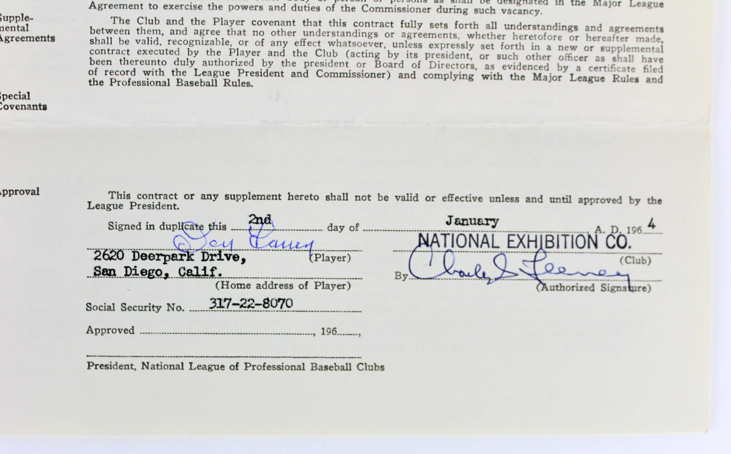 Don Larsen Signed 1964 San Francisco Giants Uniform Player's Contract BAS LOA - Image 5