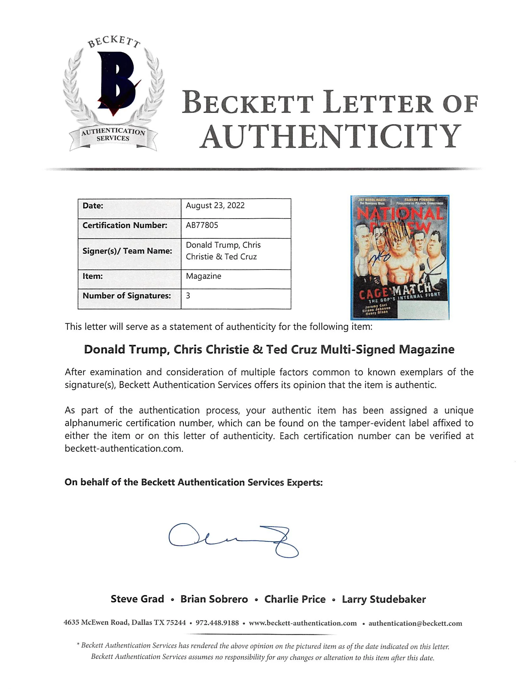 Donald Trump, Ted Cruz & Chris Christie Authentic Signed Magazine BAS #AB77805 - Image 7