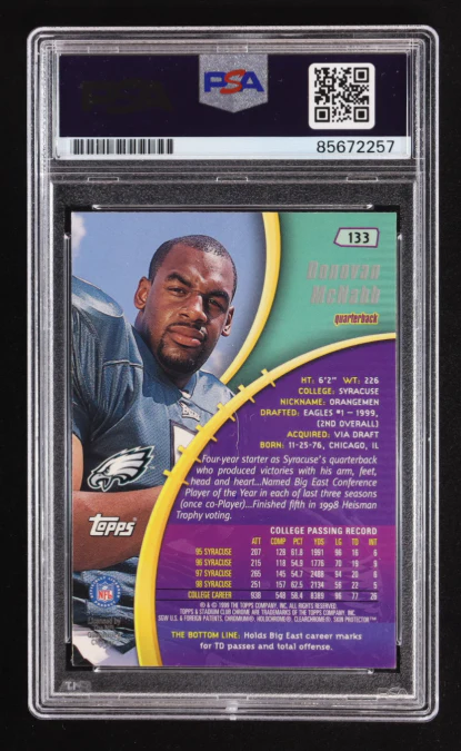 Donovan McNabb Signed 1999 Topps Stadium Club Chrome #133 RC PSA Auto - Image 2