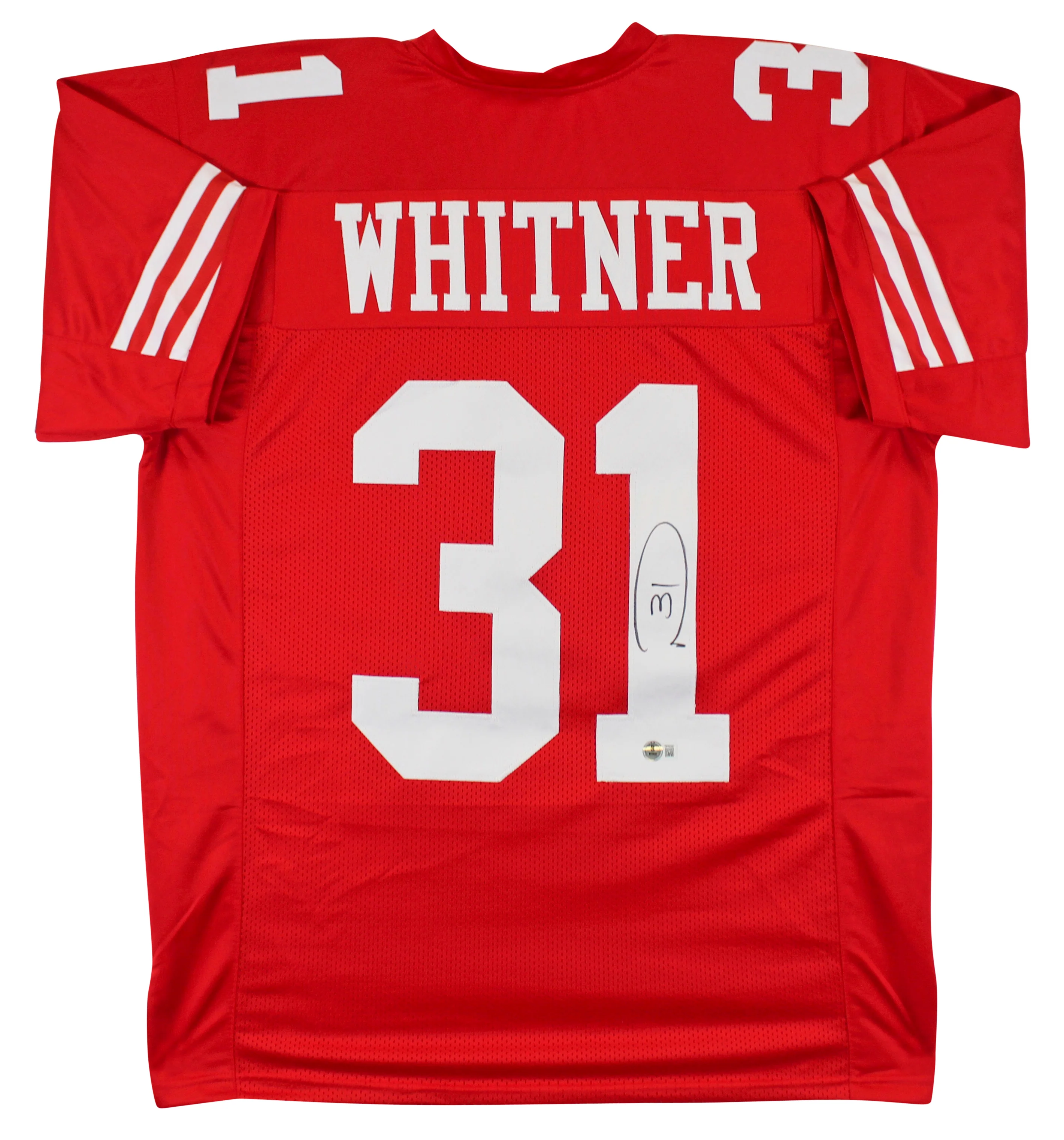 Donte Whitner Authentic Signed Red Pro Style Jersey Autographed BAS Witnessed - Image 2