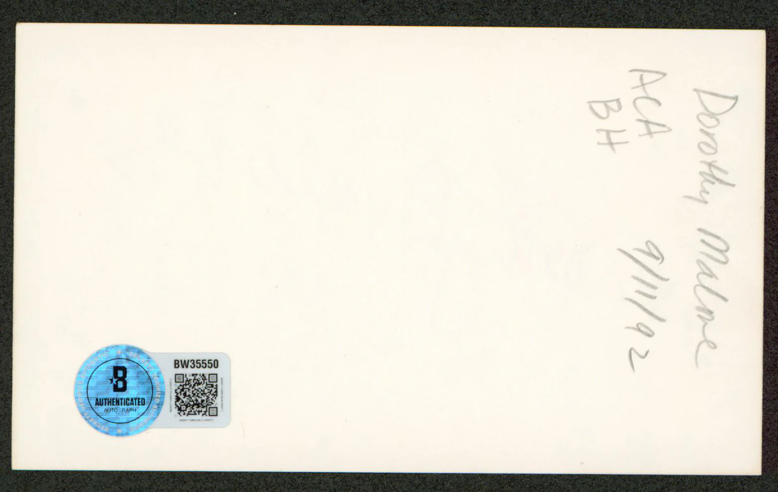 Dorothy Malone The Big Sleep Authentic Signed 3x5 Index Card BAS #BW35550 - Image 3