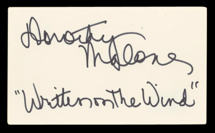 Dorothy Malone Written on the Wind Authentic Signed 3x5 Index Card BAS #BV03141