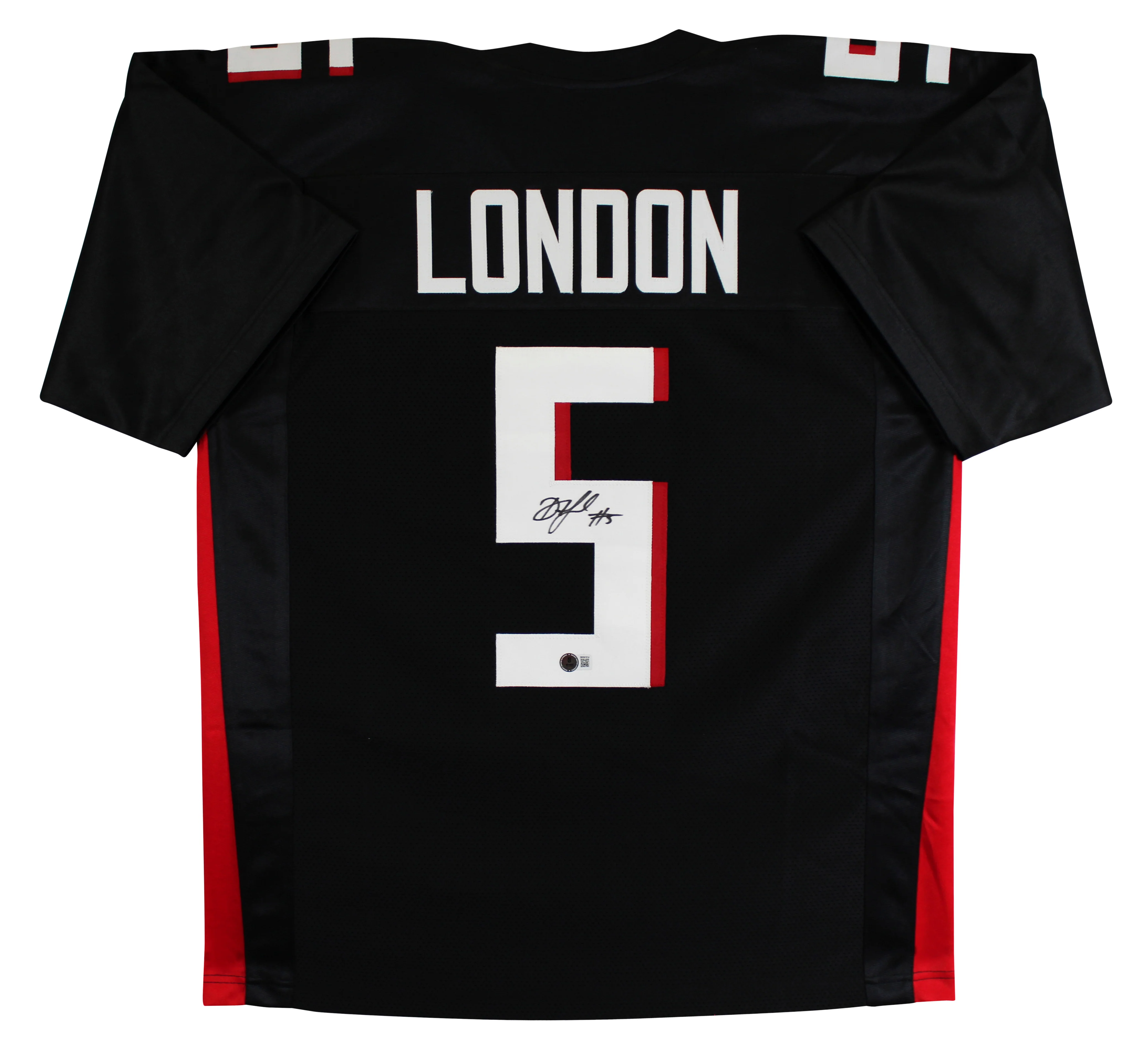 Drake London Authentic Signed Black Pro Style Jersey Autographed BAS Witnessed - Image 2
