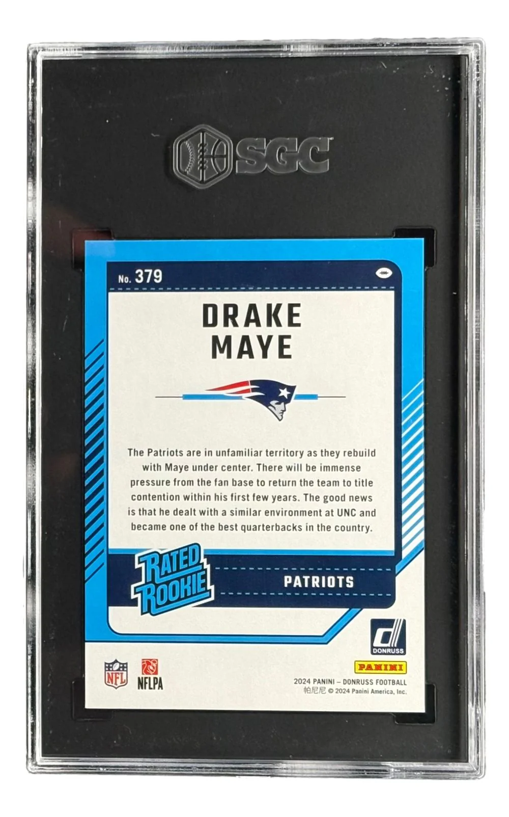 Drake Maye 2024 Donruss #379 New England Patriots Rookie Card SGC GM 10 - Image 2