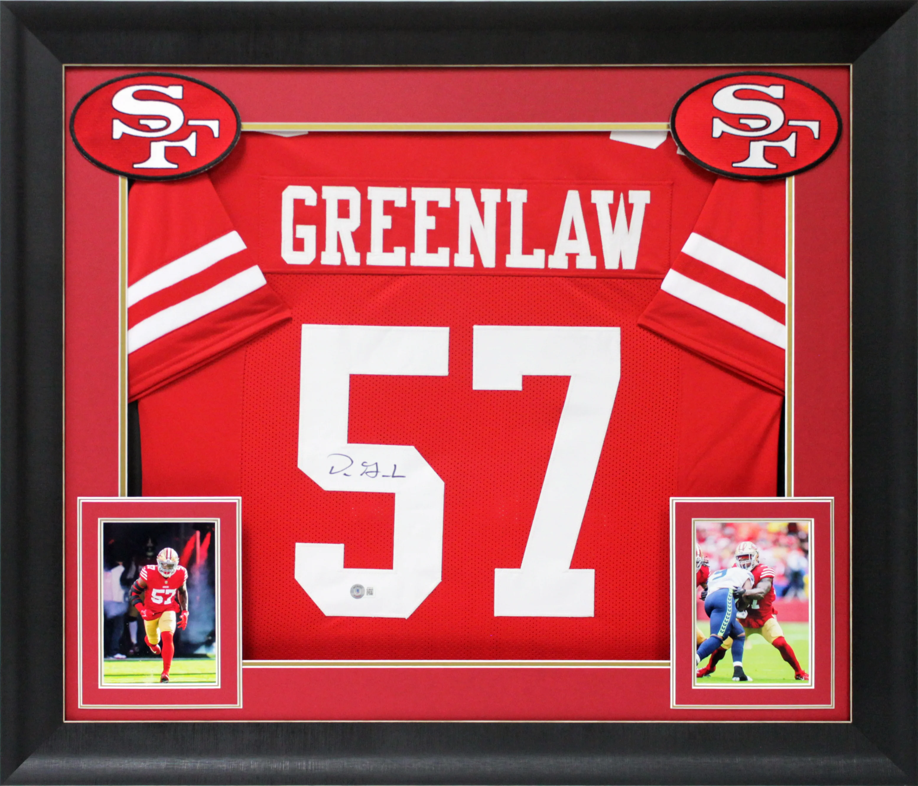 Dre Greenlaw Authentic Signed Red Pro Style Framed Jersey BAS Witnessed - Image 2