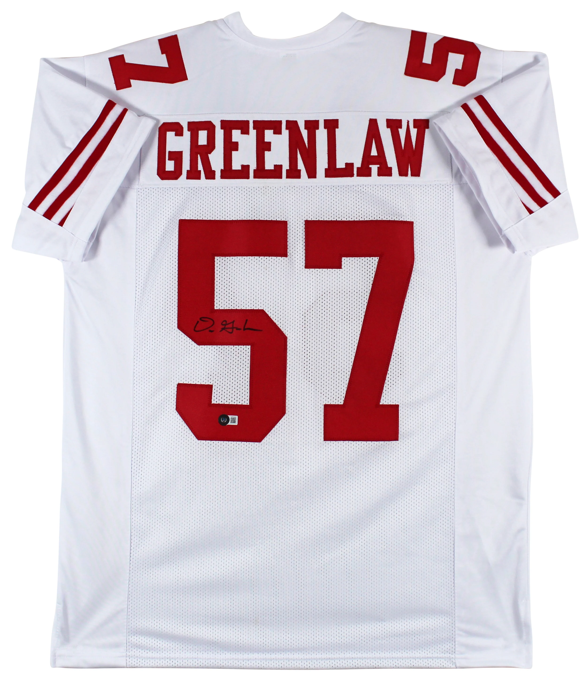 Dre Greenlaw Authentic Signed White Pro Style Jersey Autographed BAS Witnessed - Image 2