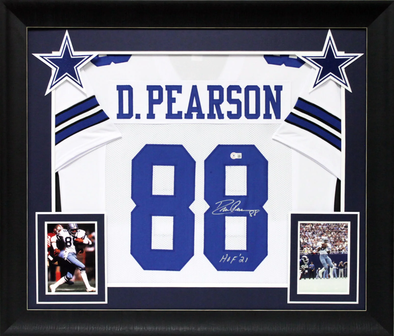 Drew Pearson "HOF 21" Authentic Signed White Pro Style Framed Jersey BAS Witness - Image 2