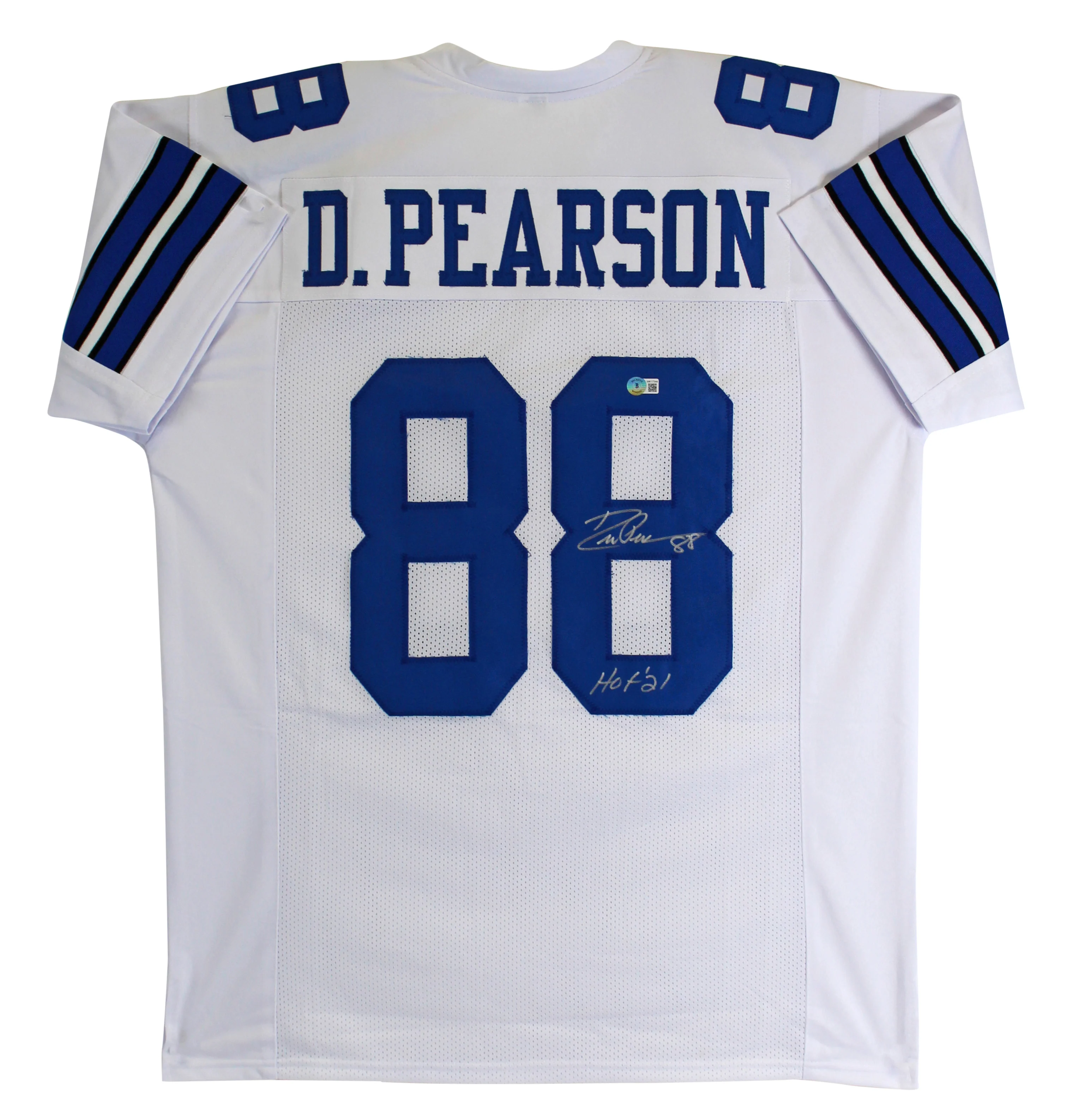 Drew Pearson "HOF 21" Signed White Pro Style Jersey Autographed BAS Witnessed - Image 2