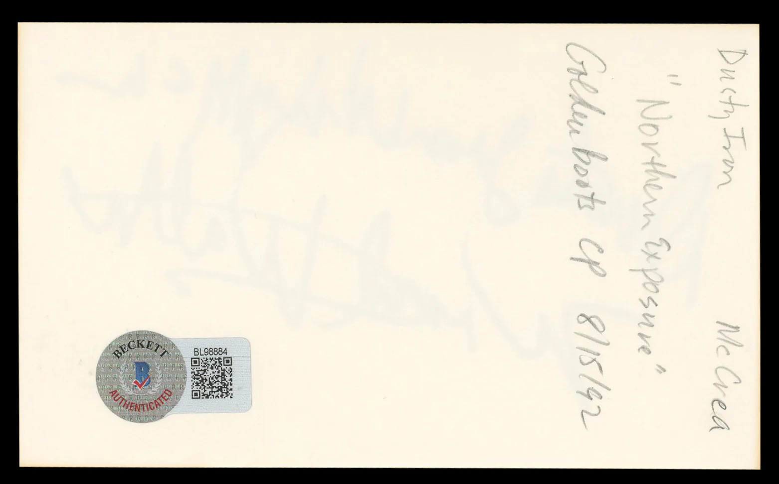 Dust "Iron Wing" McCrea Windwalker Authentic Signed 3x5 Index Card BAS #BL98884 - Image 3