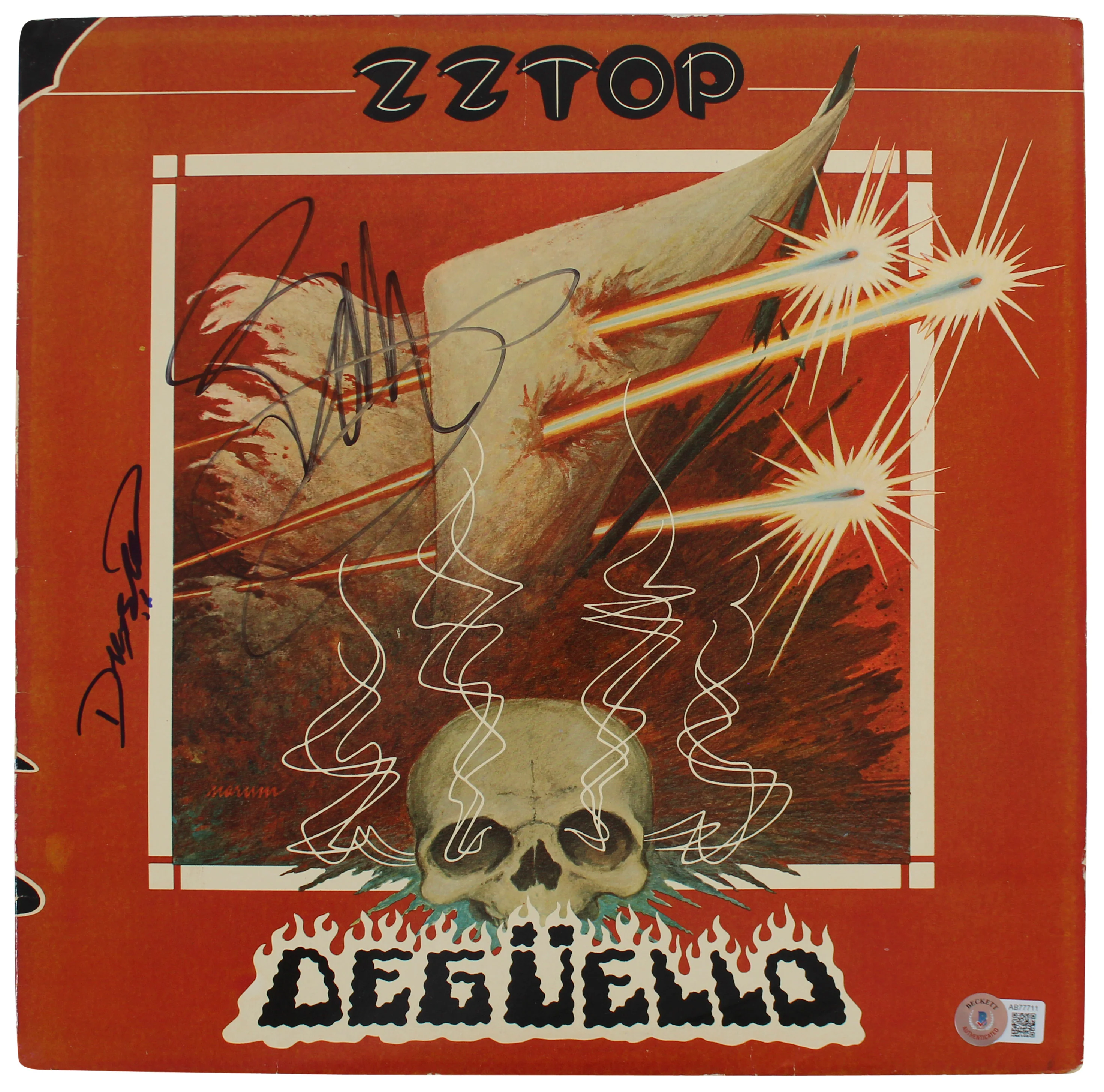 Dusty Hill & BIlly Gibbons ZZ Top Signed Deguello Album Cover BAS #AB77711