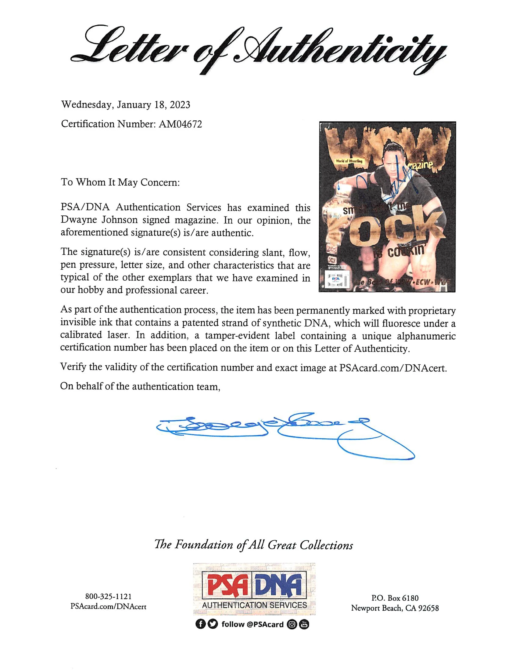 Dwayne "The Rock" Johnson Signed World Of Wrestling Magazine PSA/DNA #AM04672 - Image 7