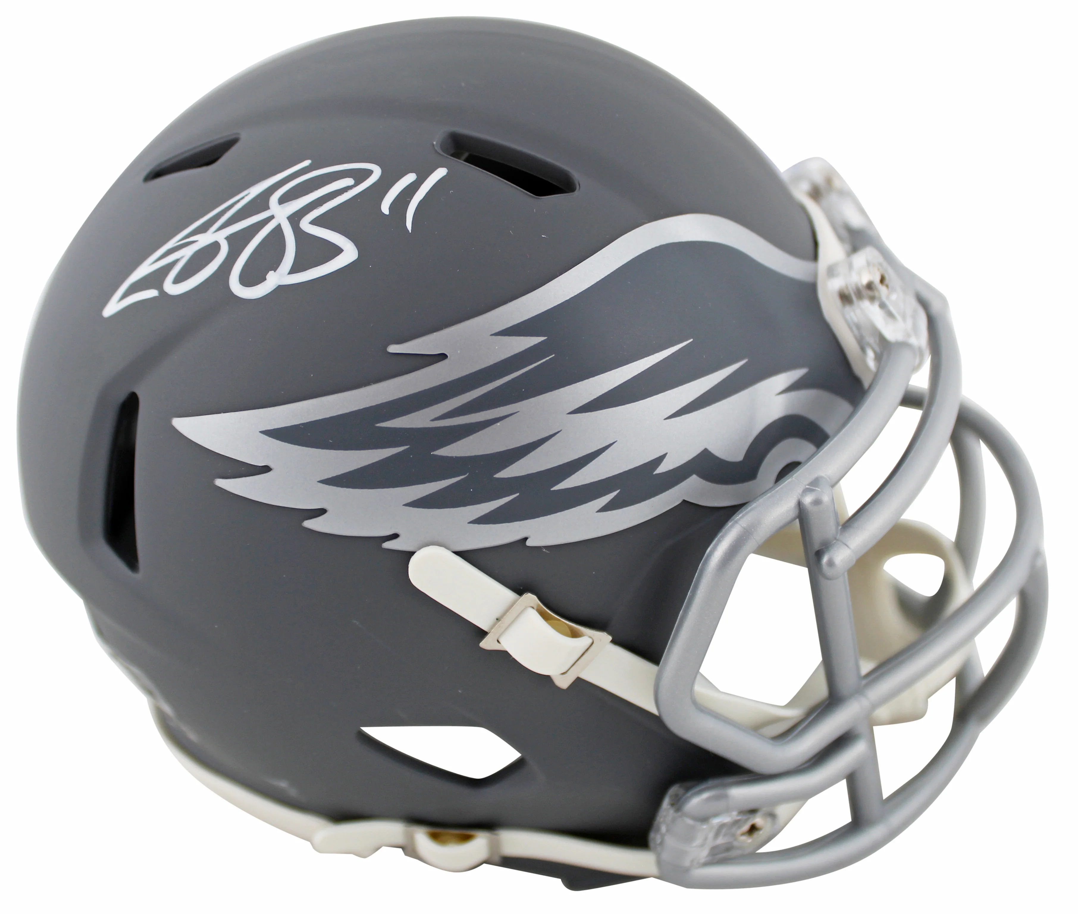 Eagles A.J. Brown Authentic Signed Slate Speed Mini Helmet W/ Case BAS Witnessed - Image 3