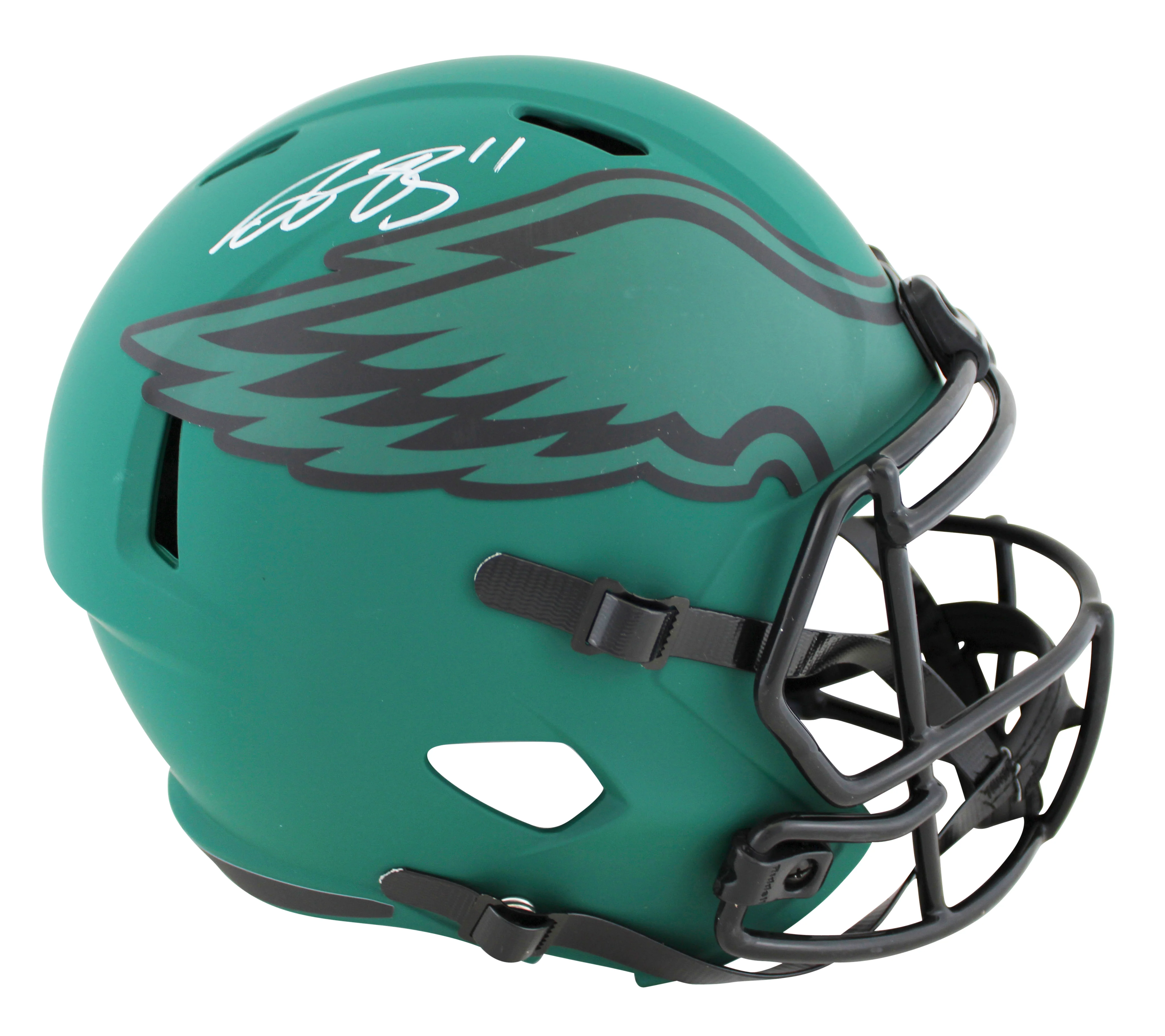 Eagles A.J. Brown Signed Rave Full Size Speed Rep Helmet W/ Case BAS Witnessed - Image 3
