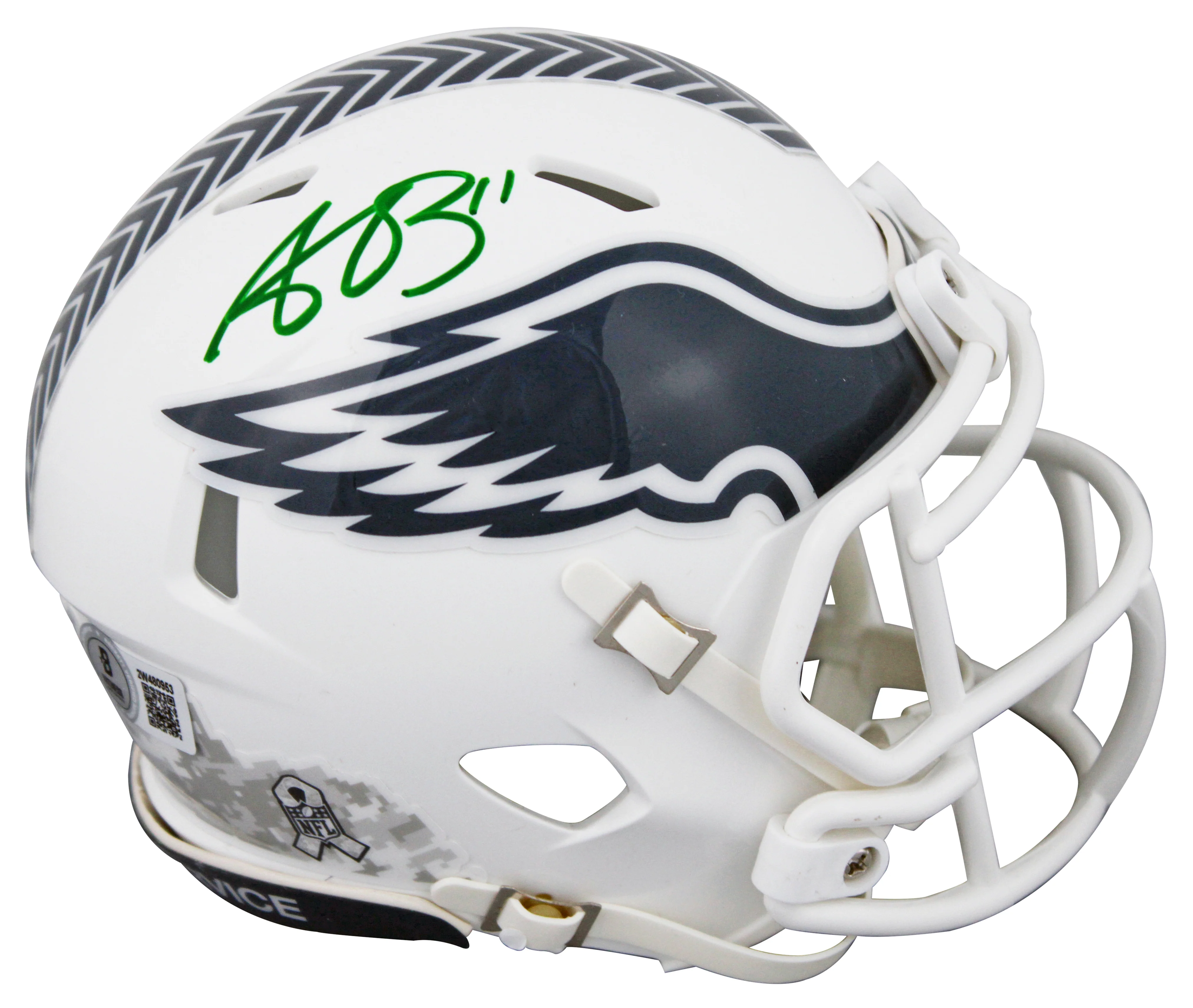 Eagles A.J. Brown Signed Salute To Service III Speed Mini Helmet BAS Witnessed - Image 2