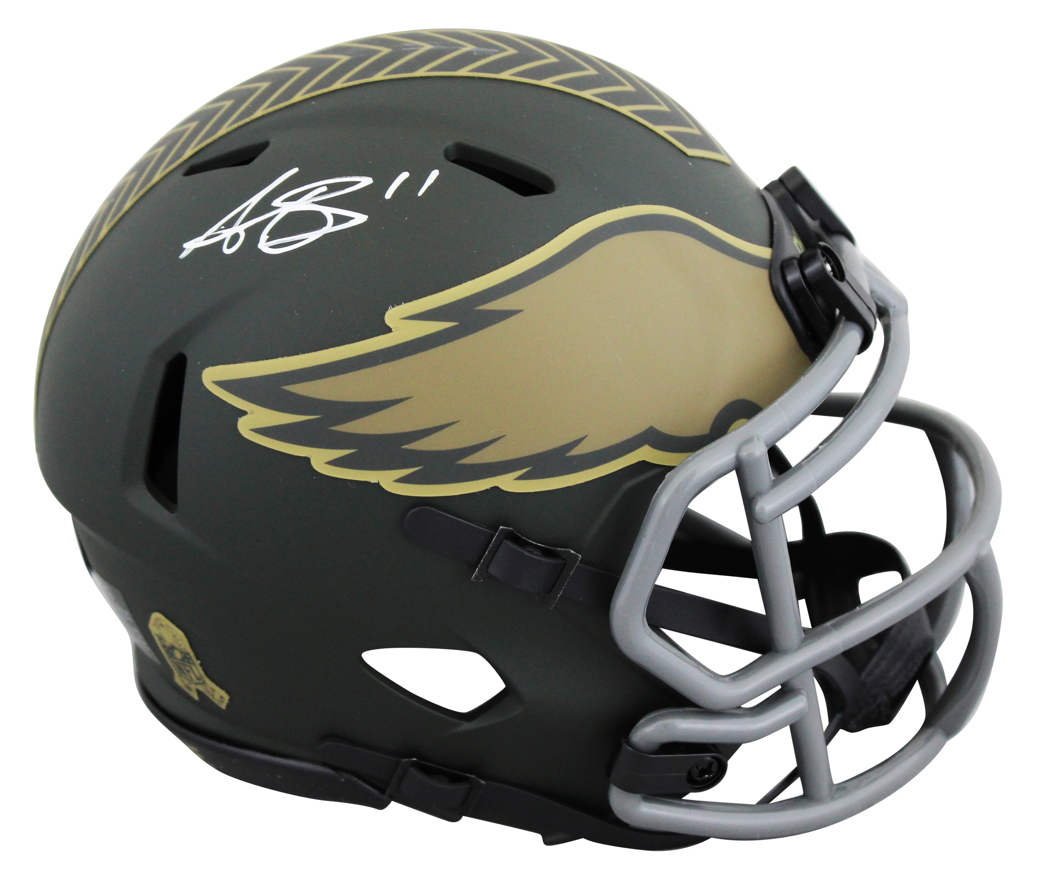 Eagles A.J. Brown Signed Salute to Service IV Speed Mini Helmet BAS Witnessed - Image 2