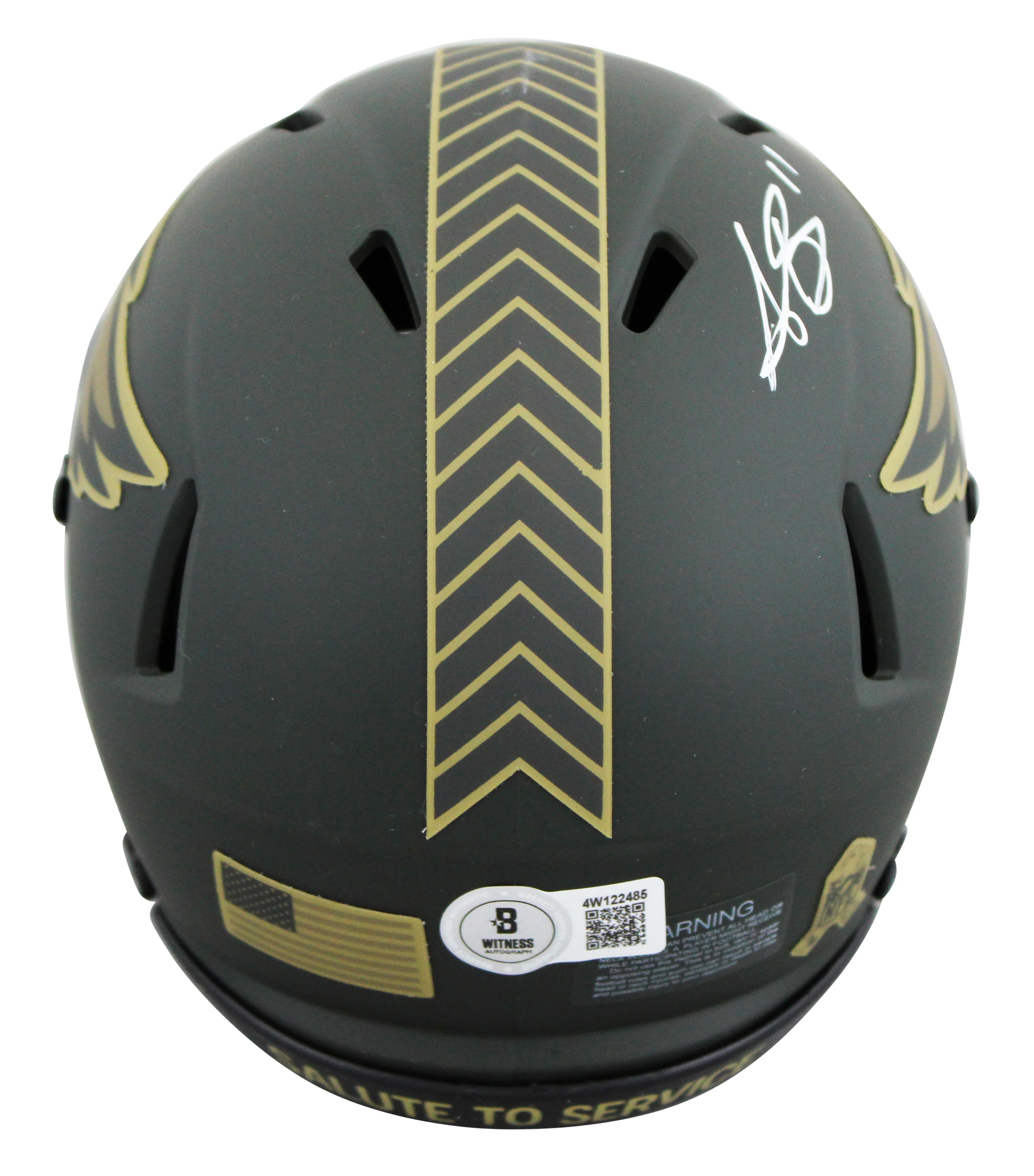 Eagles A.J. Brown Signed Salute to Service IV Speed Mini Helmet BAS Witnessed - Image 3