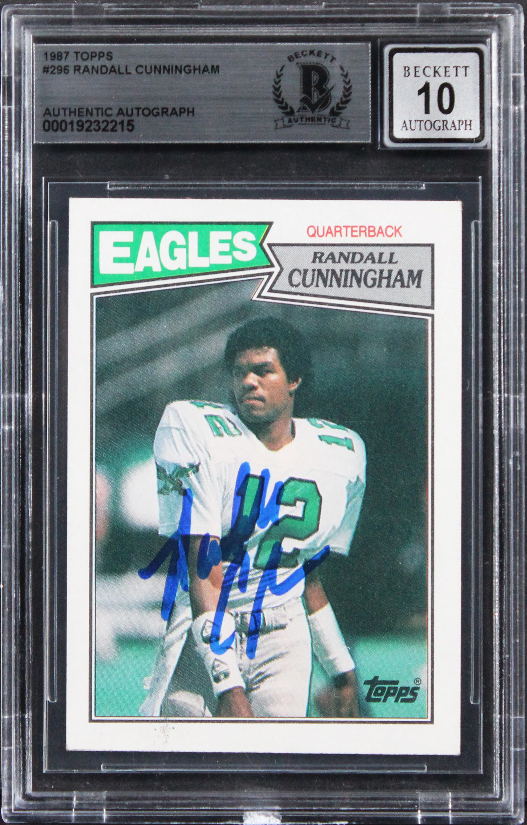 Eagles Randall Cunningham Signed 1987 Topps #296 Rookie Card Auto 10! BAS Slab - Image 2