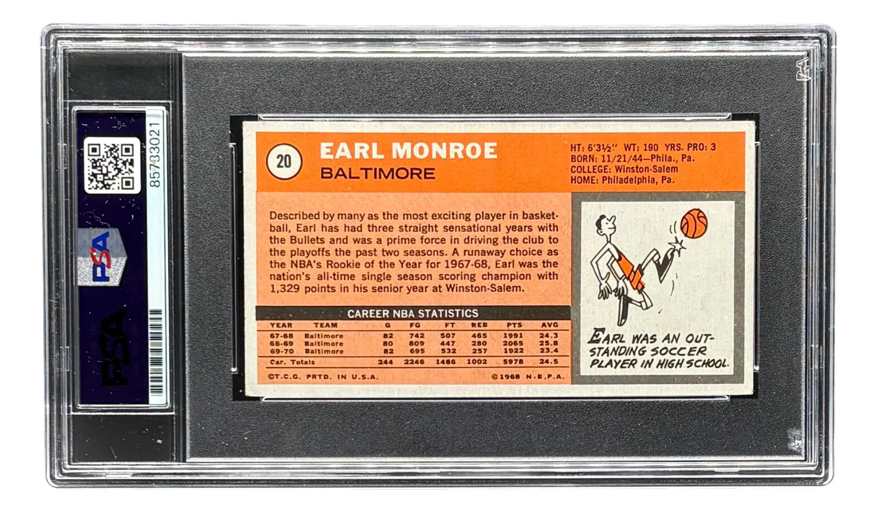 Earl The Pearl Monroe Signed 1970/71 Topps #20 Knicks Trading Card PSA/DNA - Image 2