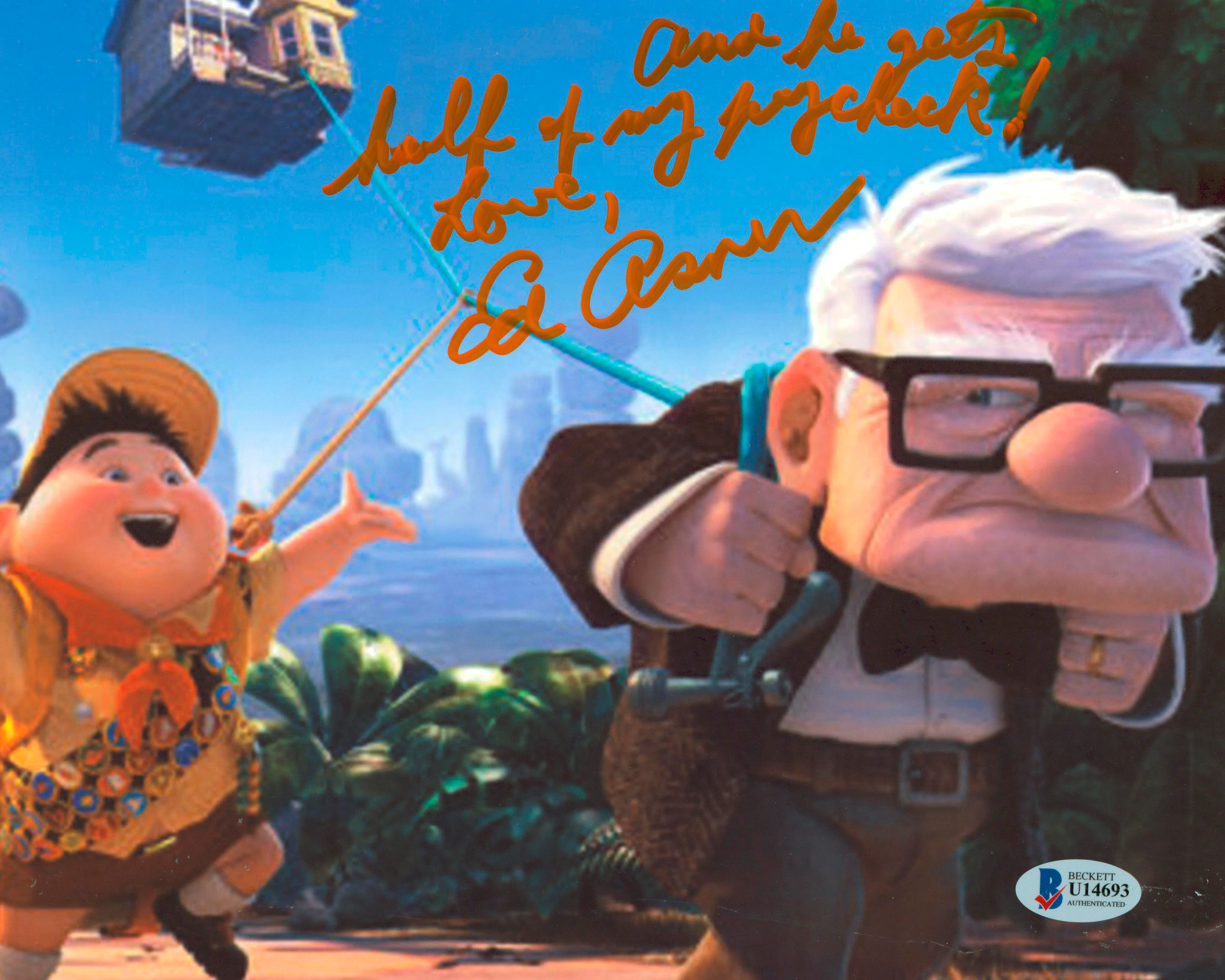 Ed Asner Up "And He Gets Half of My Paycheck!" Signed 8x10 Photo BAS #U14693