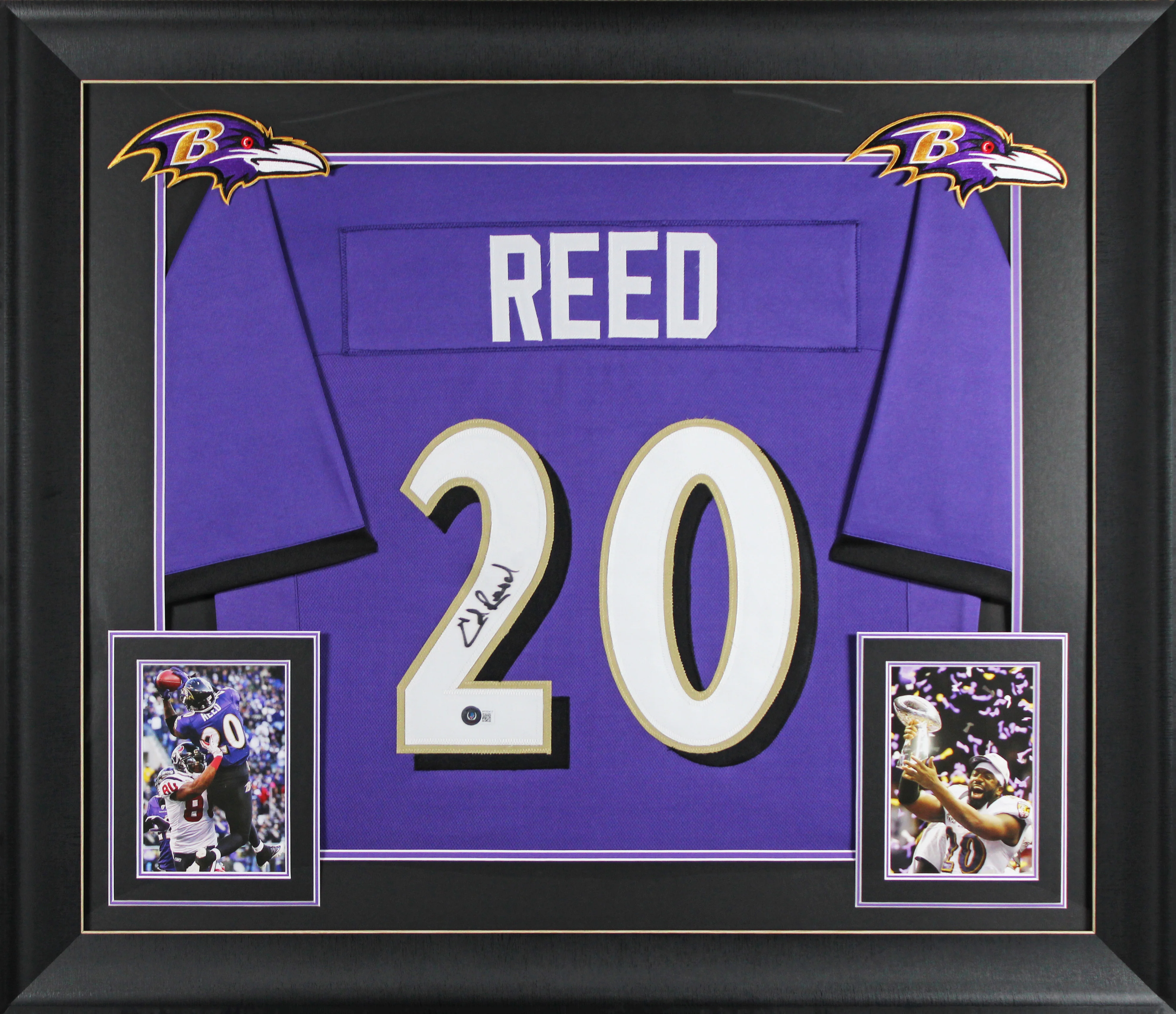 Ed Reed Authentic Signed Purple Pro Style Framed Jersey Autographed BAS Witness - Image 2