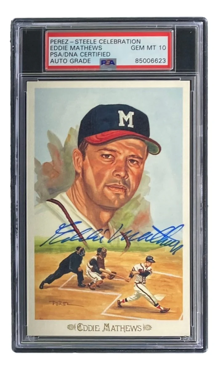 Eddie Mathews Braves Signed 4x6 Perez-Steele Postcard PSA/DNA Gem MT 10 - Image 4