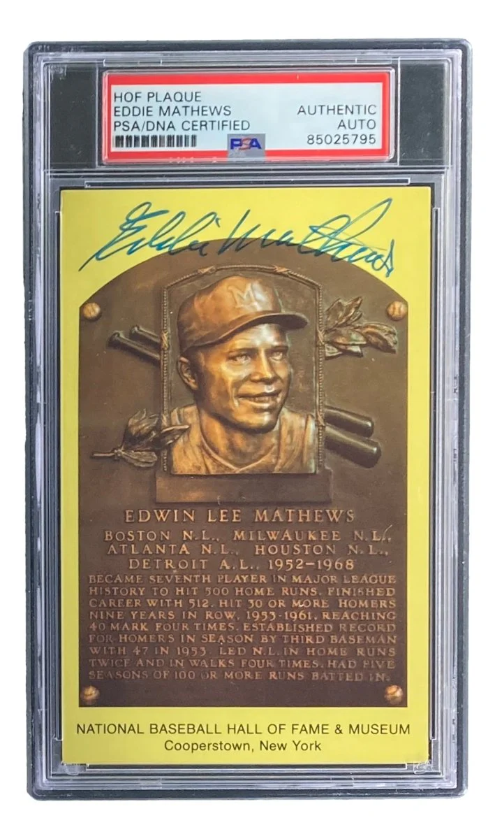 Eddie Mathews Signed 4x6 Milwaukee Braves HOF Plaque Card PSA/DNA 85025795 - Image 4