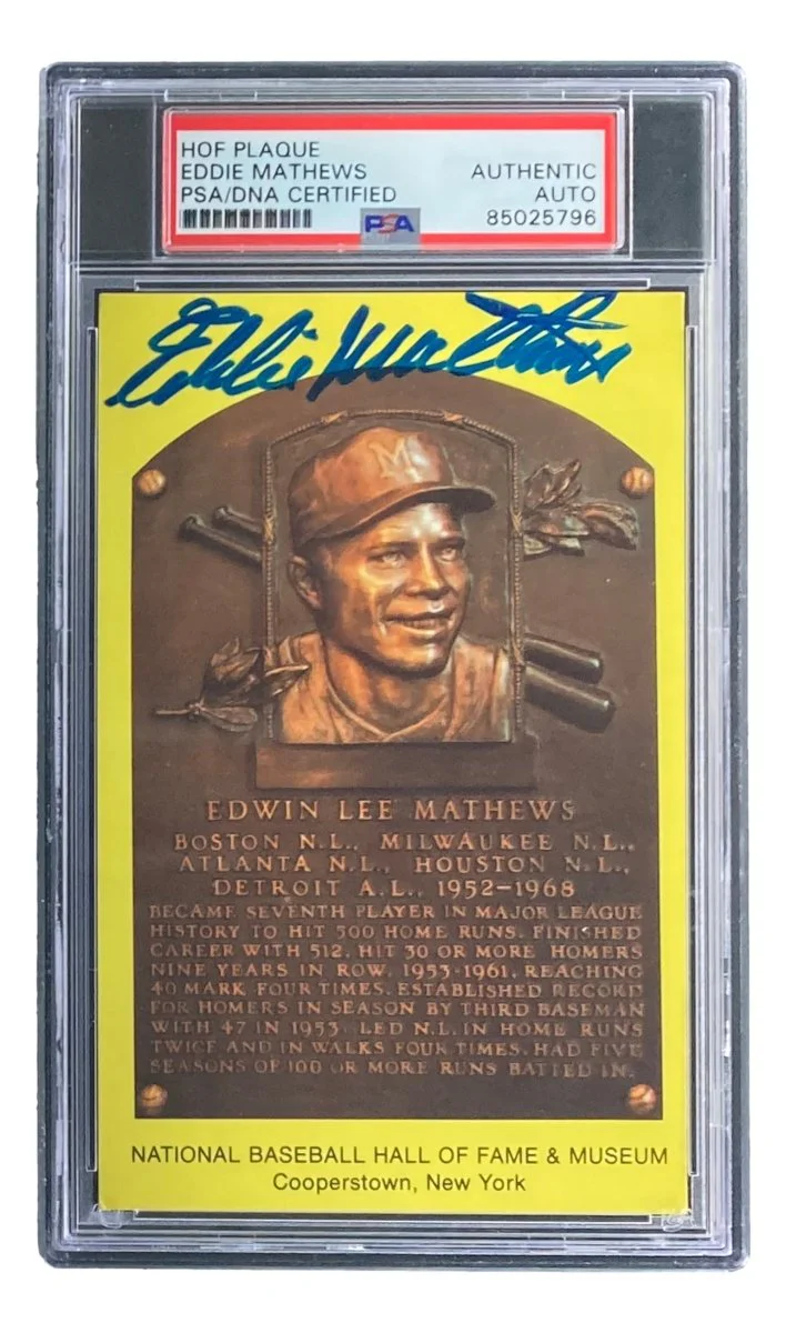 Eddie Mathews Signed 4x6 Milwaukee Braves HOF Plaque Card PSA/DNA 85025796 - Image 4