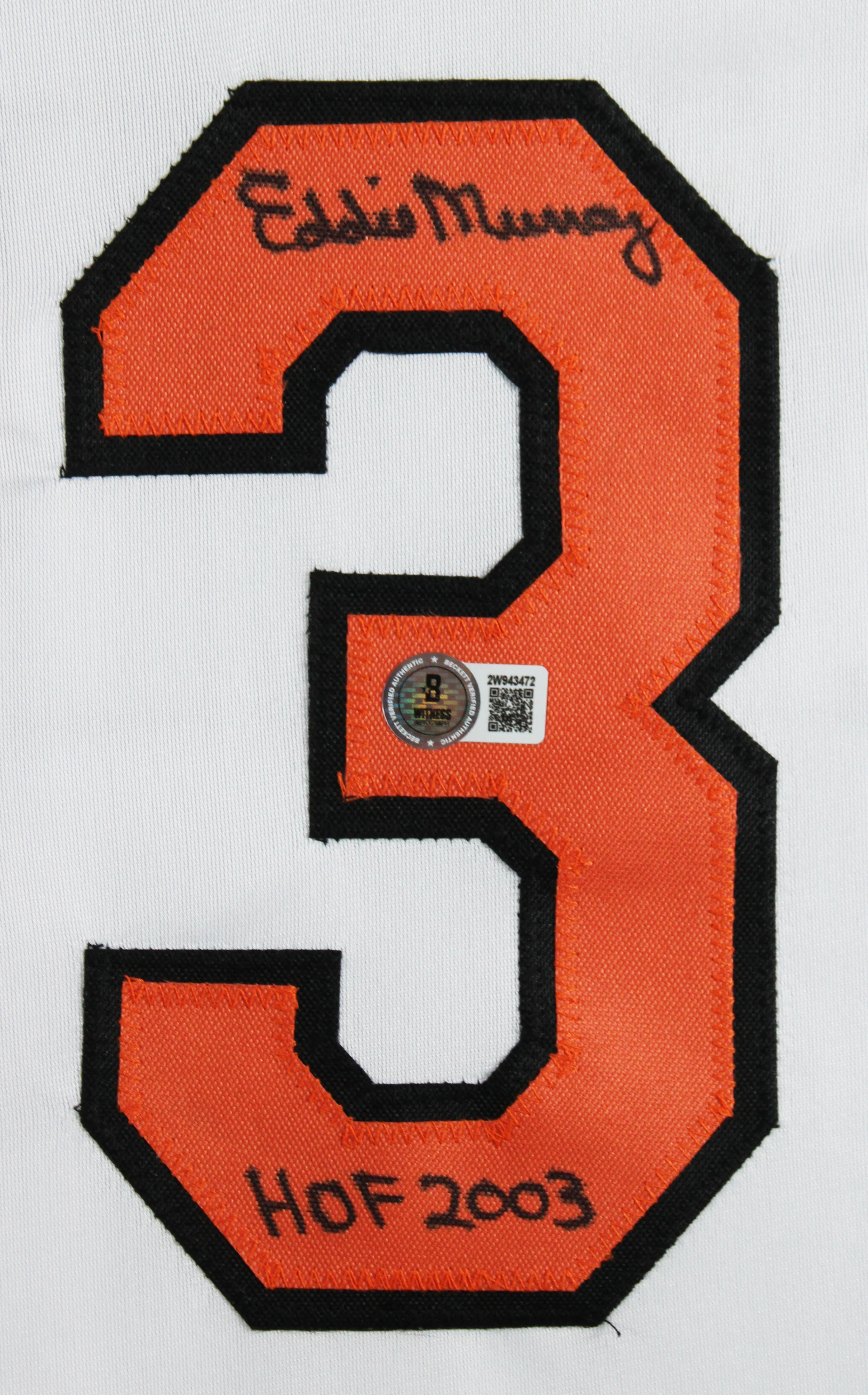 Eddie Murray "HOF 03" Authentic Signed White Pro Style Framed Jersey BAS Witness - Image 3