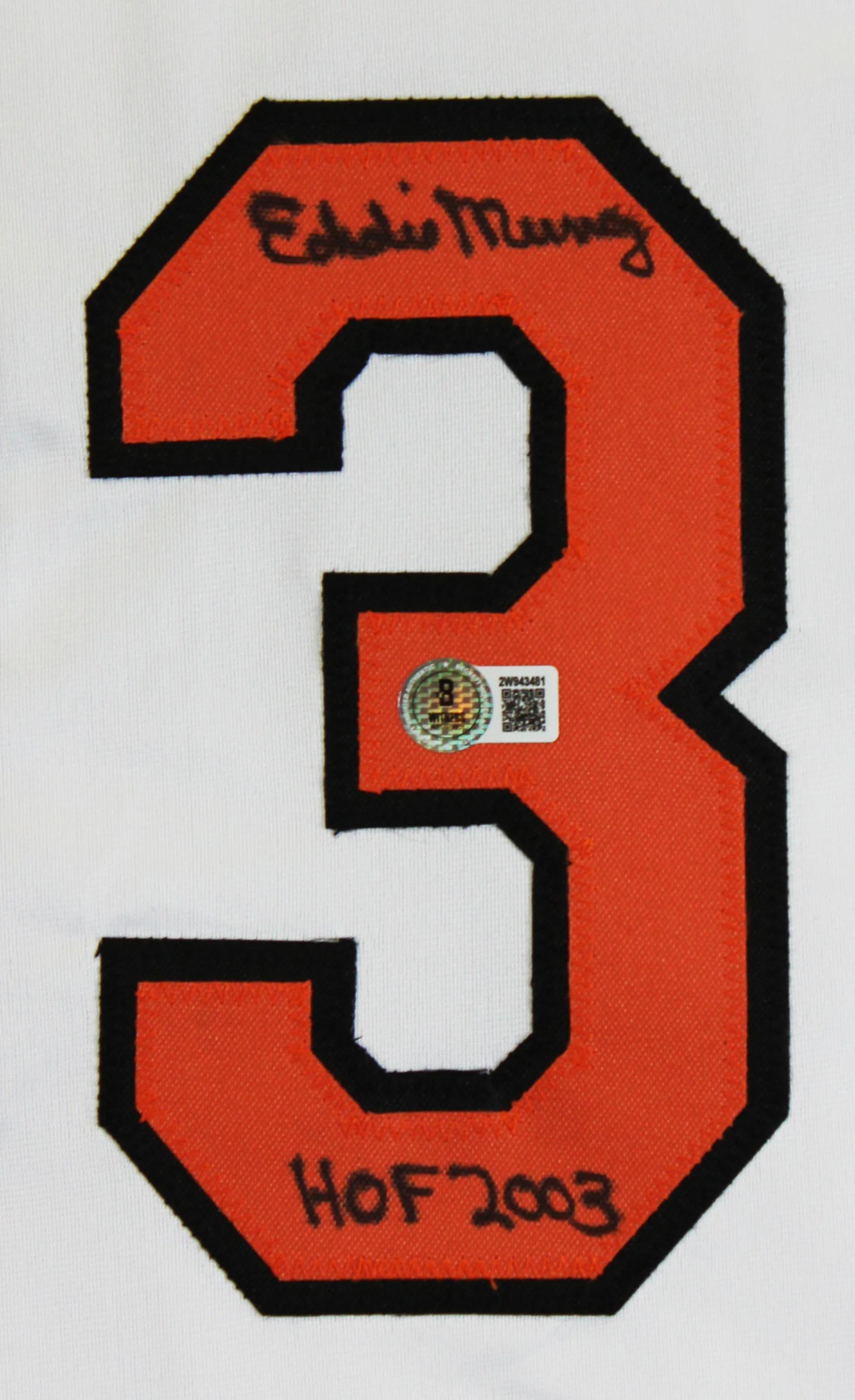 Eddie Murray "HOF 03" Authentic Signed White Pro Style Jersey BAS Witnessed - Image 3