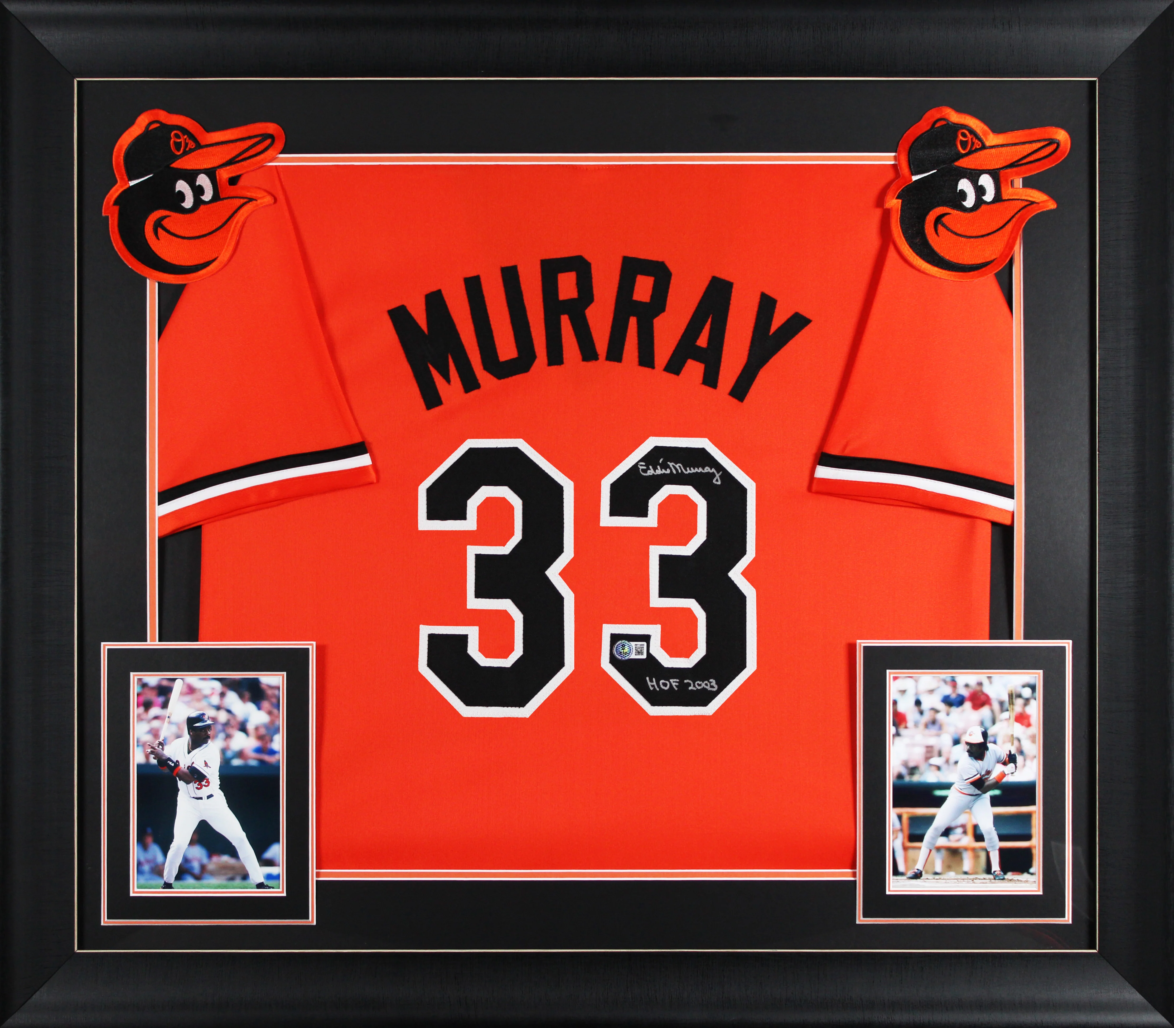 Eddie Murray "HOF 03" Signed Orange Pro Style Framed Jersey BAS Witnessed - Image 2