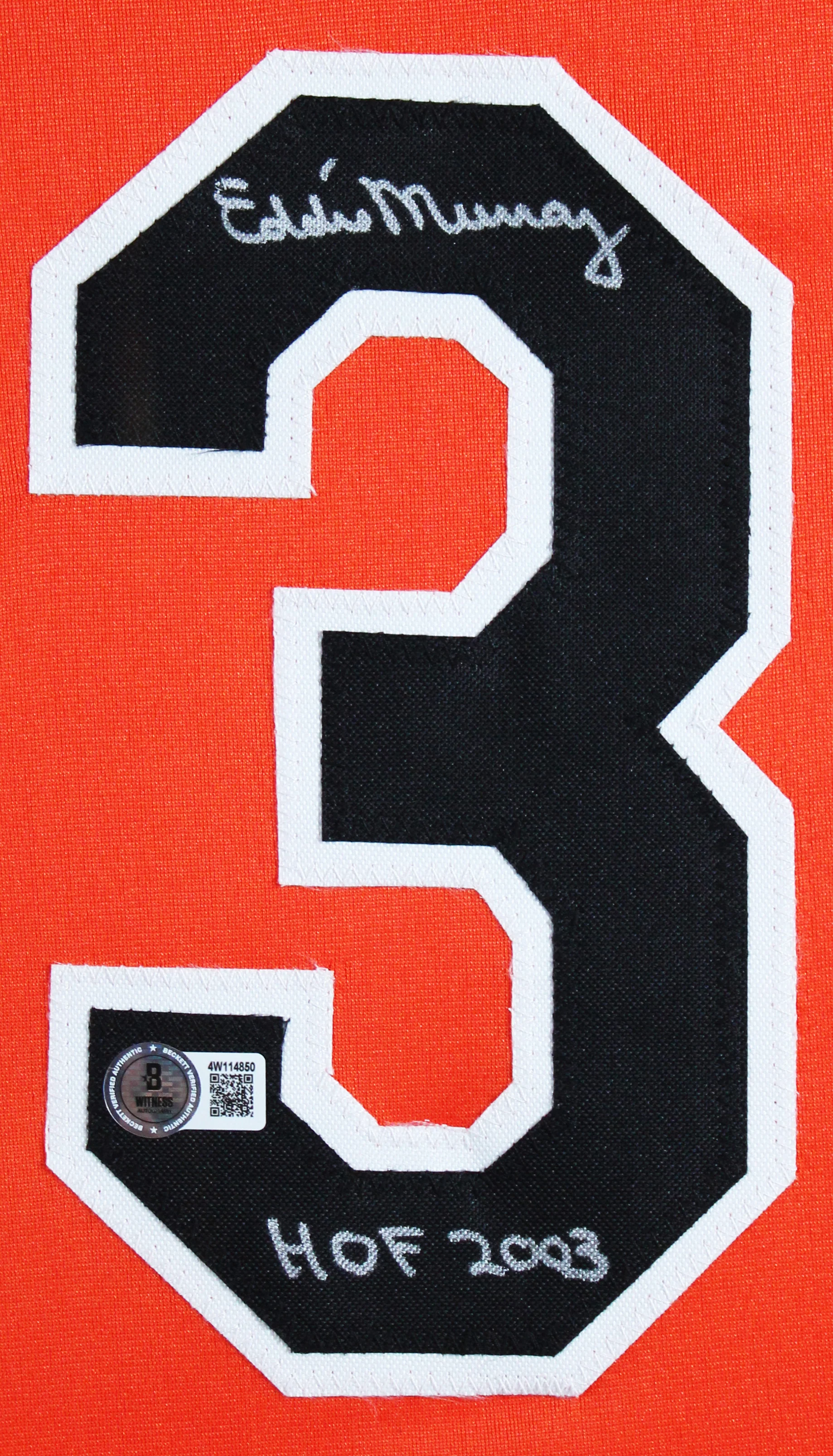 Eddie Murray "HOF 03" Signed Orange Pro Style Framed Jersey BAS Witnessed - Image 3