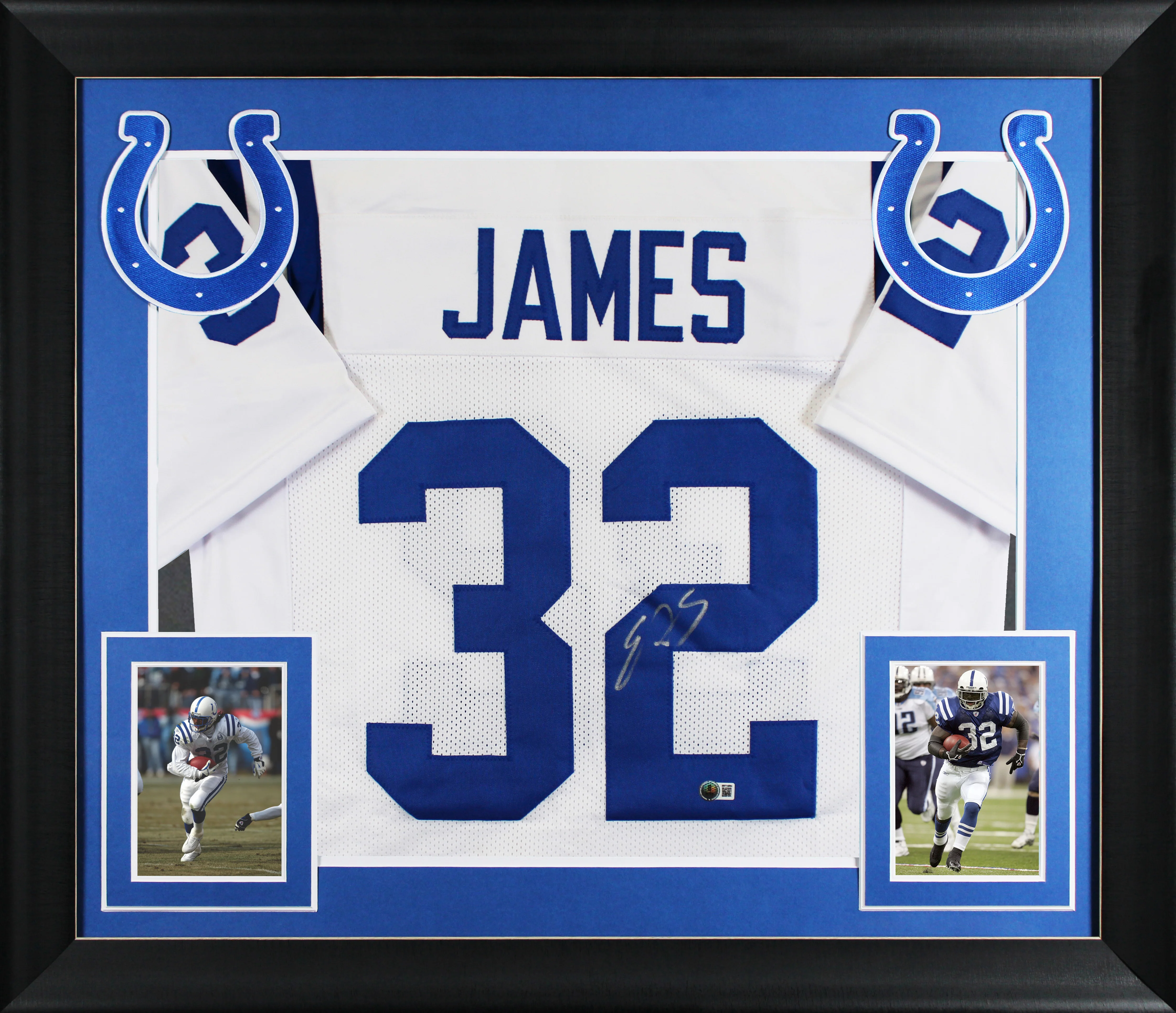 Edgerrin James Authentic Signed White Pro Style Framed Jersey BAS Witnessed - Image 2