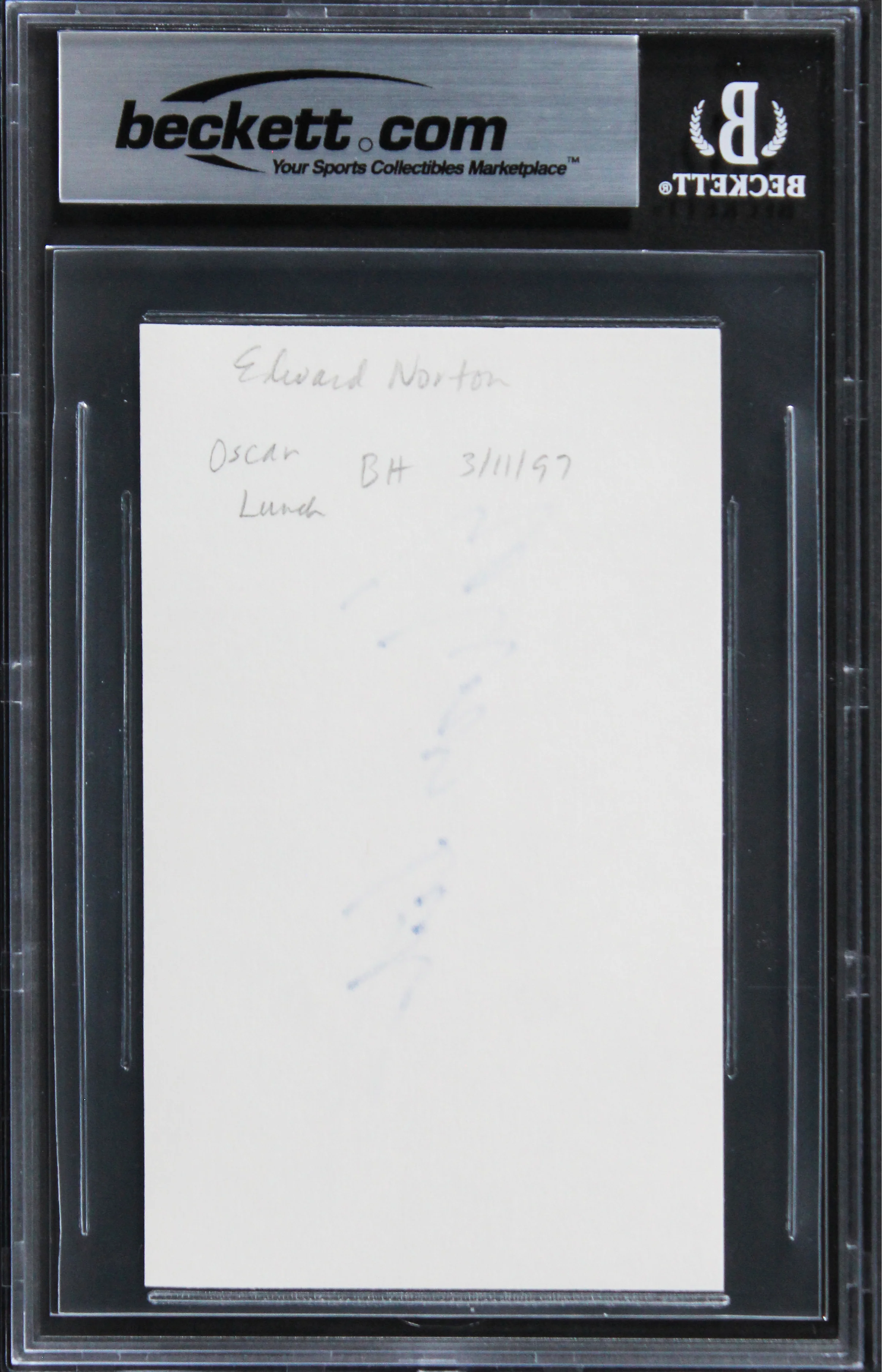 Edward Norton Fight Club Authentic Signed 3x5 Index Card Autographed BAS Slabbed - Image 3