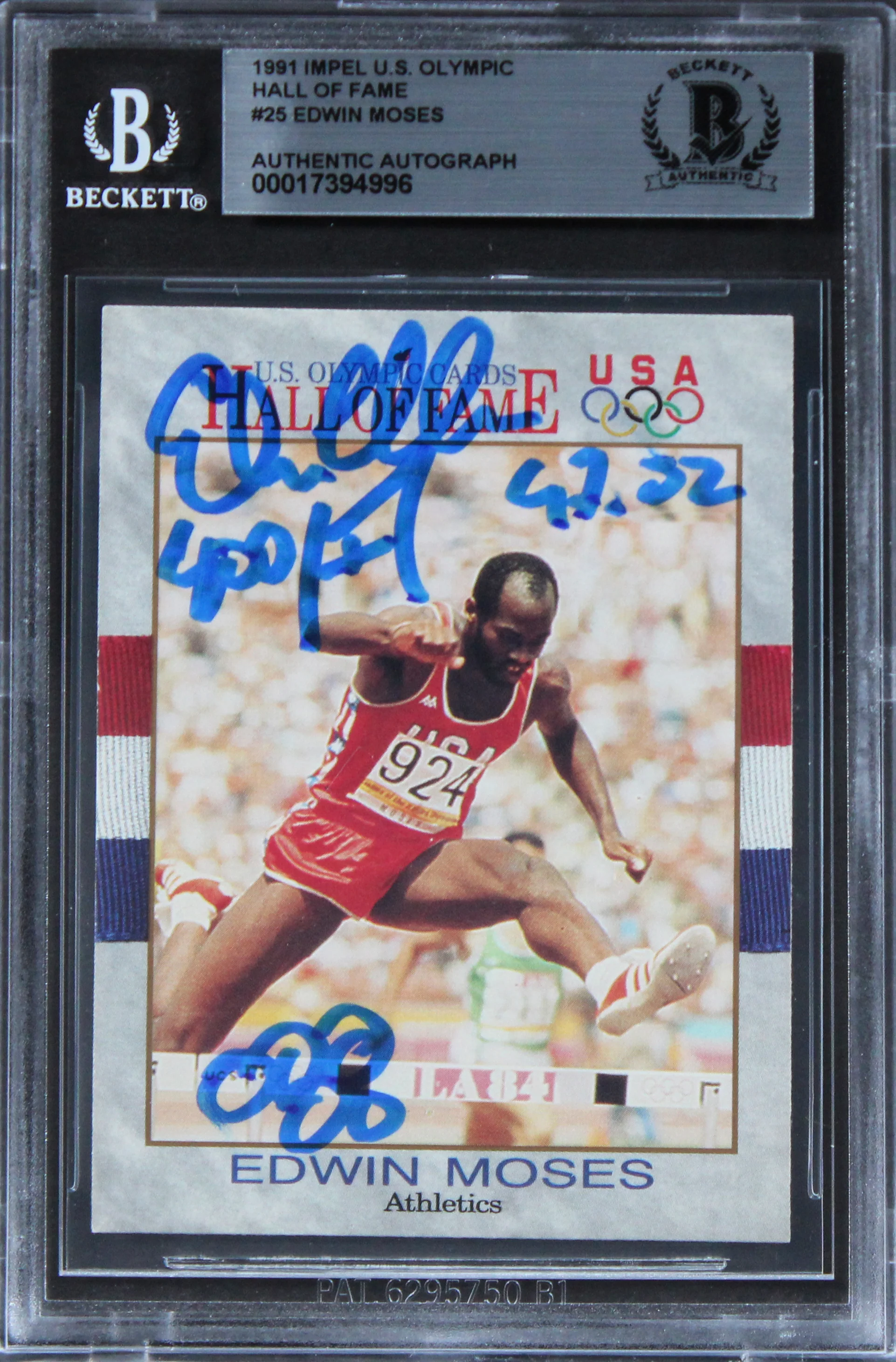 Edwin Moses "400, 47.02" Signed 1991 Impel U.S. Olympic HOF #25 Card BAS Slab - Image 2