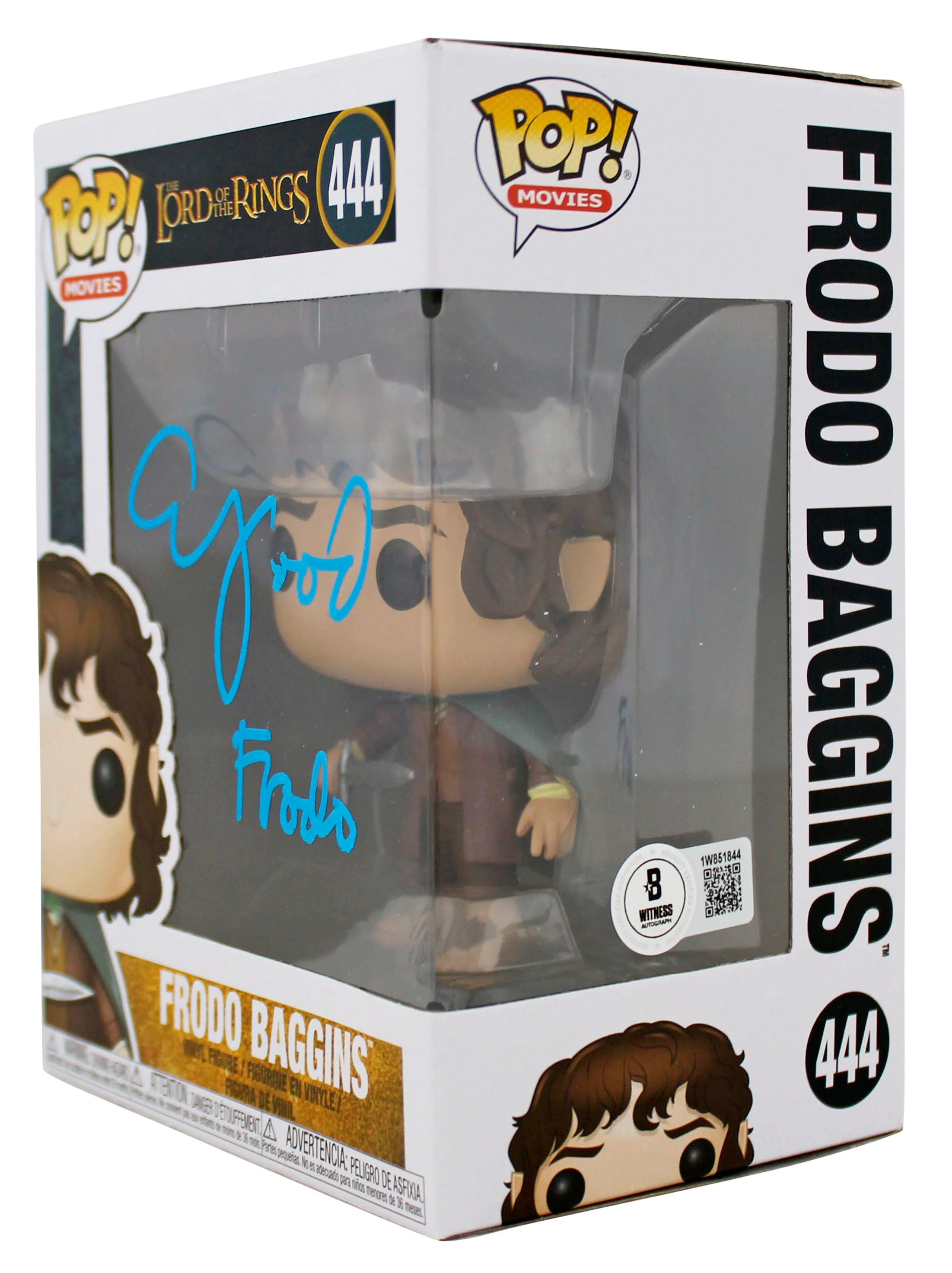 Elijah Wood LOTR "Frodo" Signed #444 Alt Funko Pop Figure w/ Blue Sig BAS Wit - Image 3