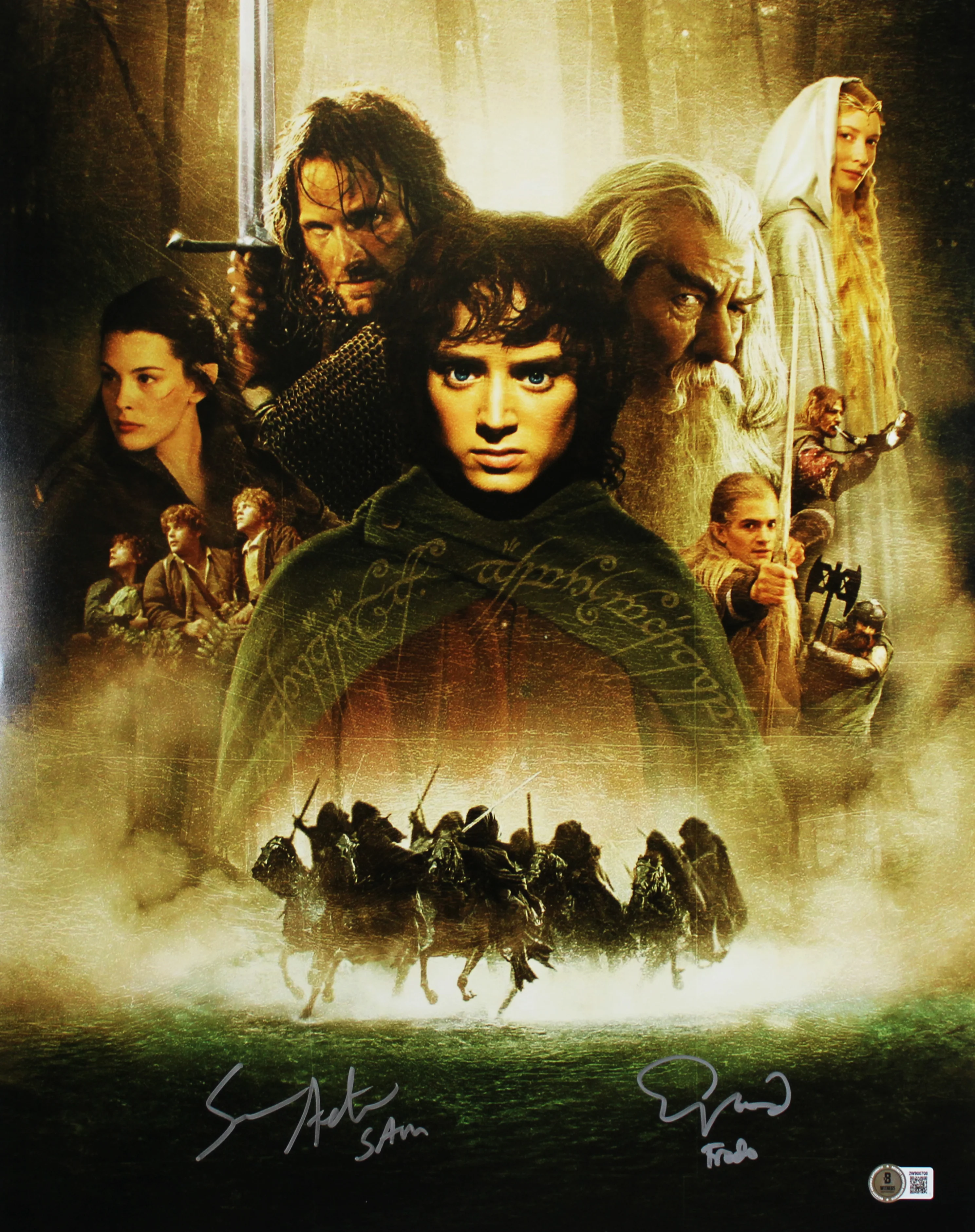 Elijah Wood & Sean Astin LOTR Signed 16x20 Vertical Collage Photo BAS Witnessed - Image 2