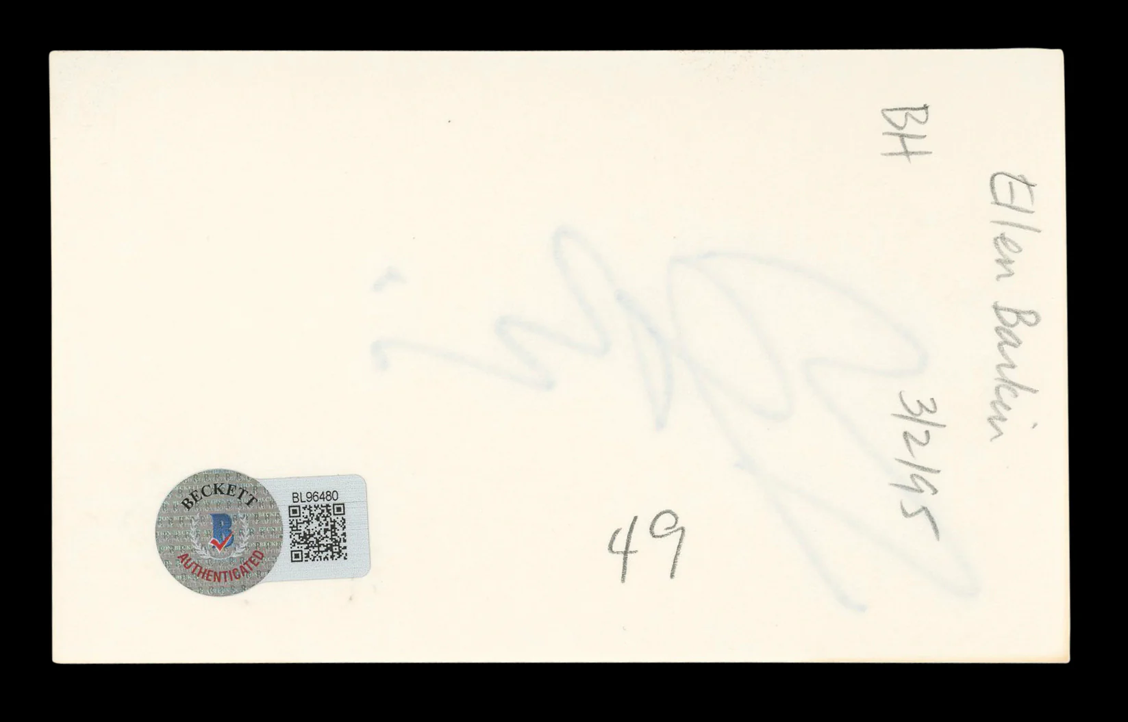 Ellen Barkin Sea of Love Authentic Signed 3x5 Index Card BAS #BL96480 - Image 3