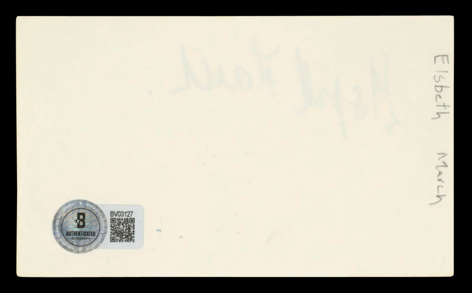 Elspeth March Three Lives of Thomasina Signed 3x5 Index Card BAS #BV03127 - Image 3