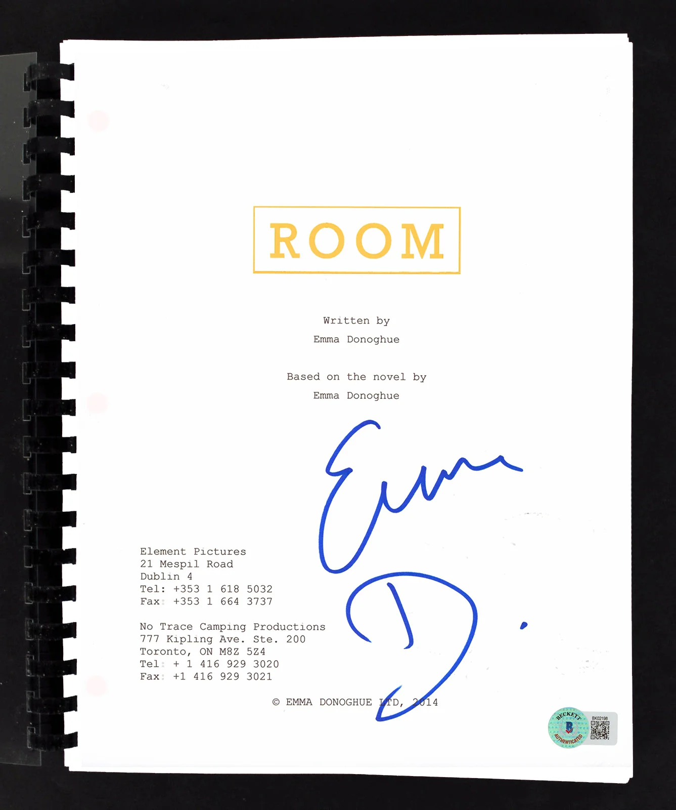 Emma Donoghue Room Authentic Signed Movie Script Autographed BAS #BK02198 - Image 2