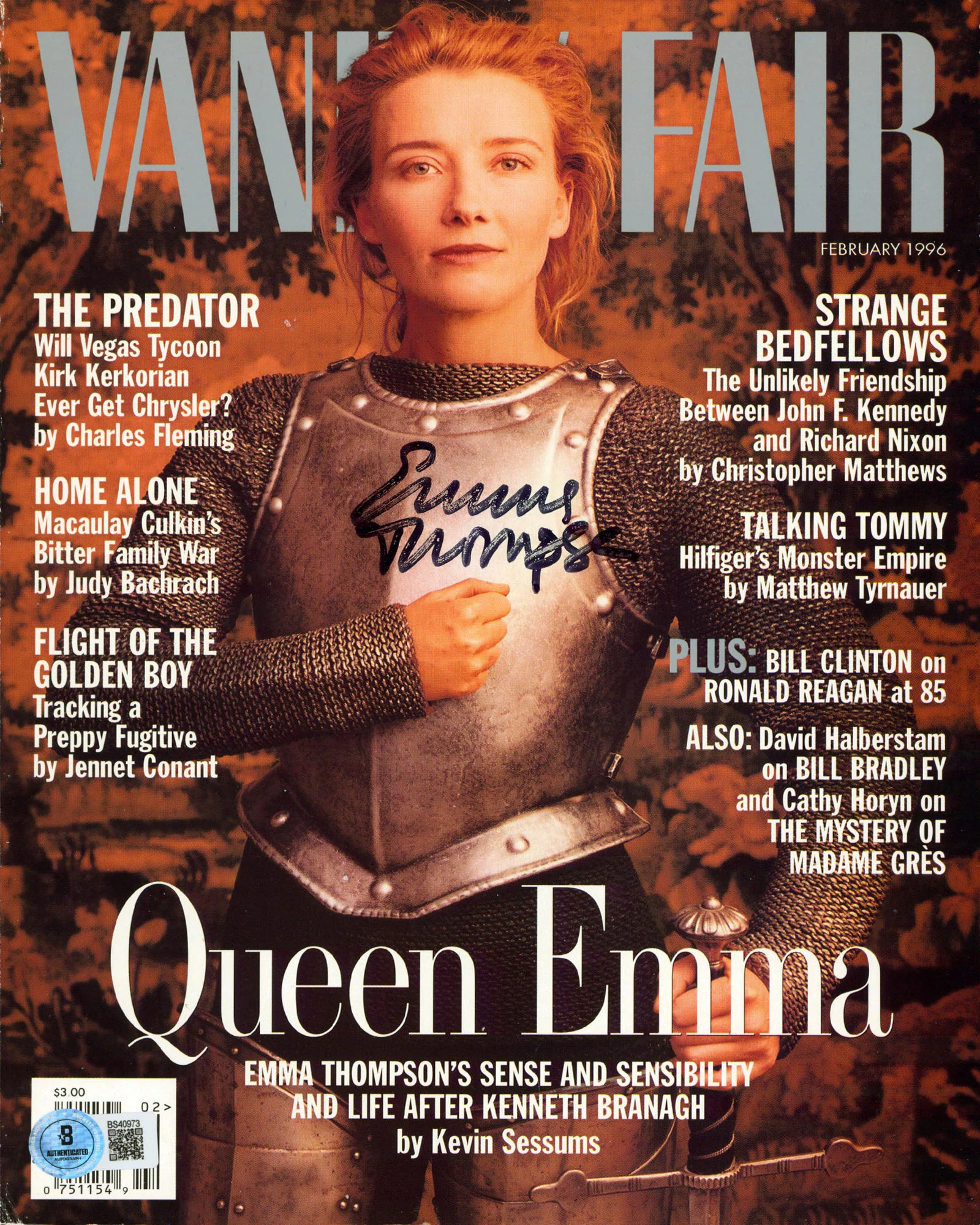 Emma Thompson Authentic Signed Vanity Fair Magazine Cover Feb. 1996 BAS #BS40973 - Image 2