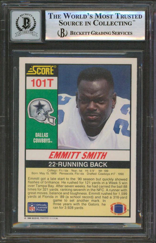 Emmitt Smith "HOF" Signed 1990 Score Supplemental #101T RC Card Auto 10 BAS Slab - Image 3