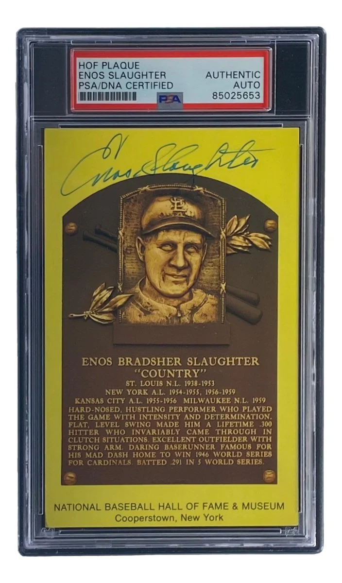 Enos Slaughter Signed 4x6 St Louis Cardinals HOF Plaque Card PSA/DNA 85025653 - Image 3